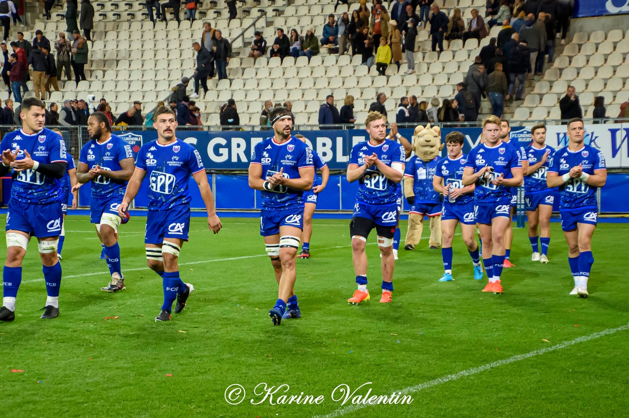 Clément ANCELY - Antonin BERRUYER - Levi DOUGLAS - Wilfried HULLEU - Thibaut MARTEL - Julien RUAUD - Adrien SEGURET - Florian ZUPAN -  FC Grenoble Rugby -  - Rugby - Grenoble Vs Colomiers (#FCGvsUSCRoct2021) Photo by: Karine Valentin | Siuxy Sports 2021-10-29