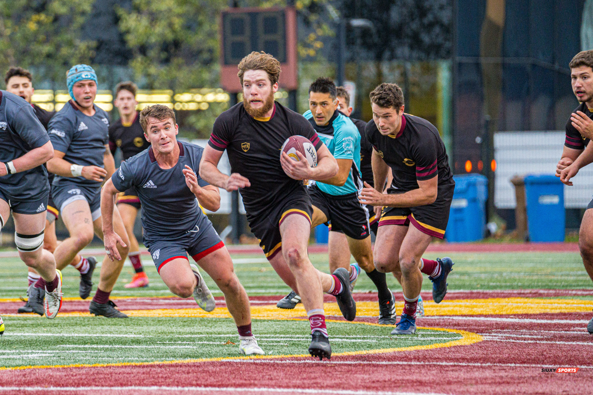 Dylan MACDONALD - Aidan MCMULLAN - Sullivan MURPHY - Alexandre SAINT-BONNET - Jean-Christophe VINETTE -  Université Concordia - Université Ottawa - Rugby -  (#ConcordiaVsOttawa2021m) Photo by:  | Siuxy Sports 2021-10-30