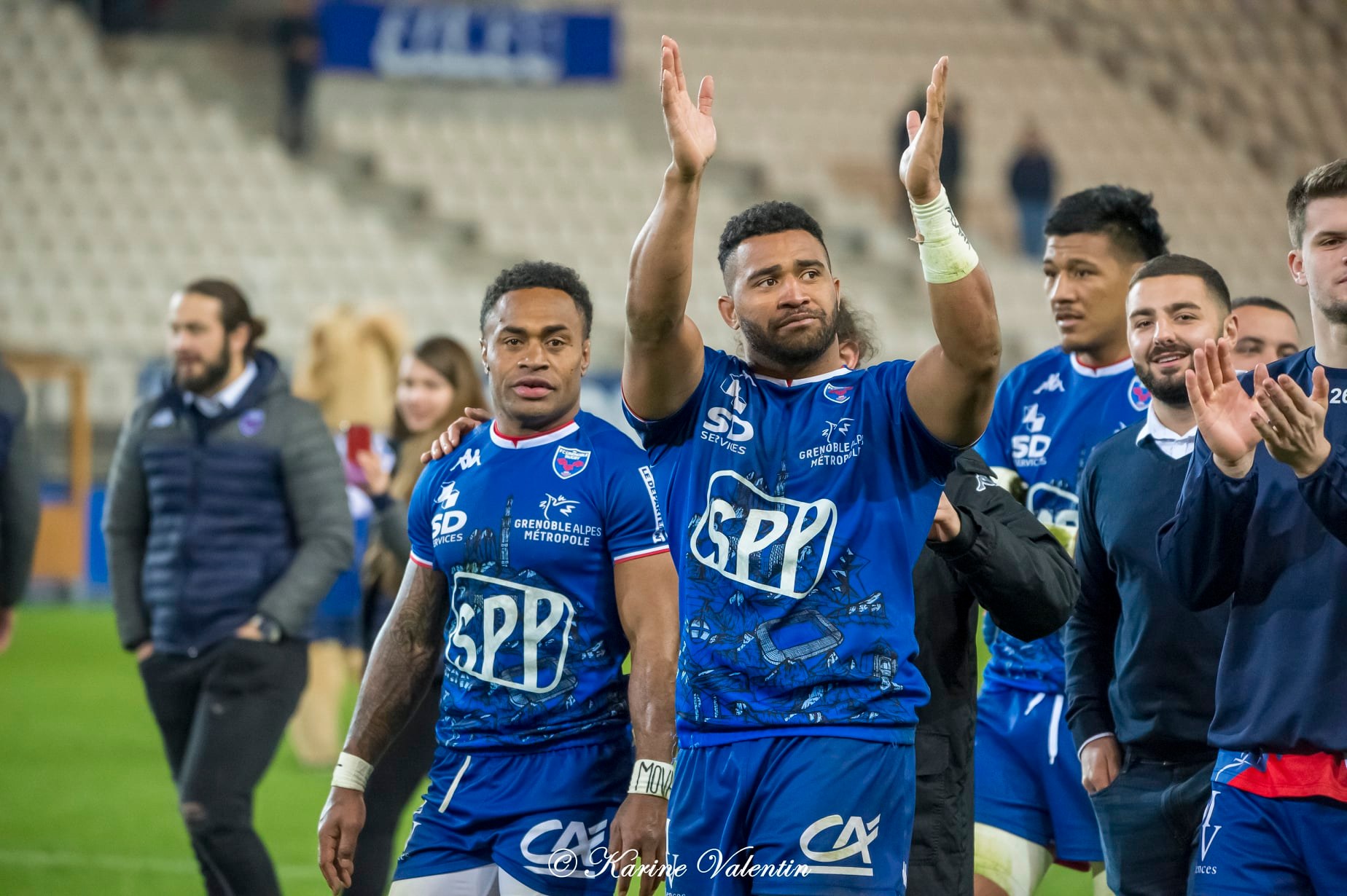 Benito MASILEVU - Pio MUARUA - Pierre STRIPPOLI -  FC Grenoble Rugby - USON Nevers - Rugby - FC Grenoble Rugby (34) vs USON Nevers (10) - 2022 (#FCGvsUSON2022) Photo by: Karine Valentin | Siuxy Sports 2022-03-04
