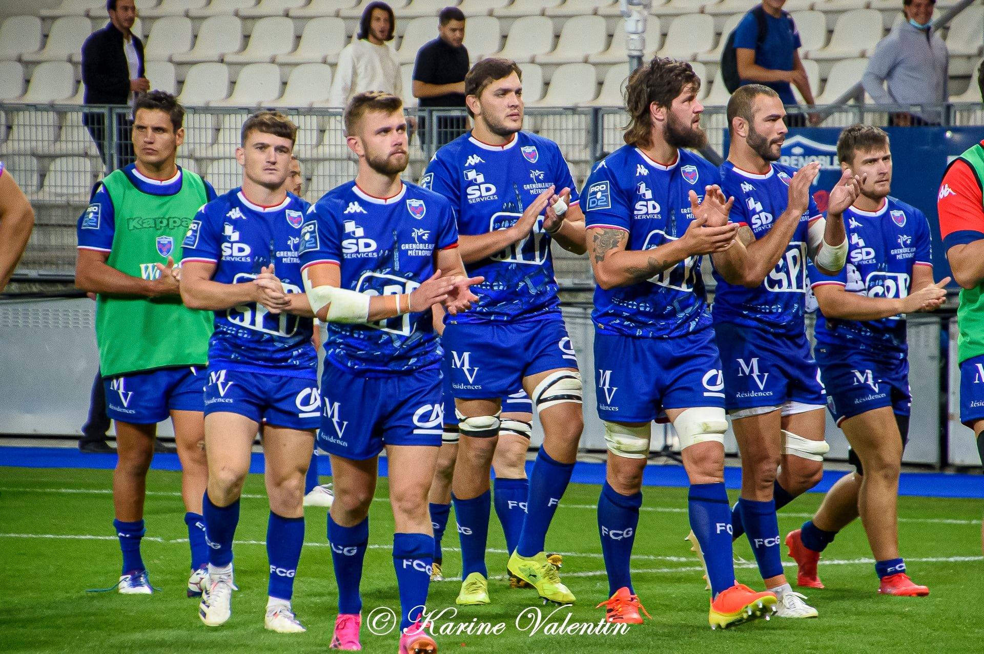 Romain BARTHÉLÉMY - Steeve BLANC-MAPPAZ - Fabien GUILLEMEMIN - Thomas LAINAULT - Lilian ROSSI - Jan UYS - Florian ZUPAN -  FC Grenoble Rugby -  - Rugby - Grenoble Vs Oyonnax (#FCGvsUSORoct2021) Photo by: Karine Valentin | Siuxy Sports 2021-08-27