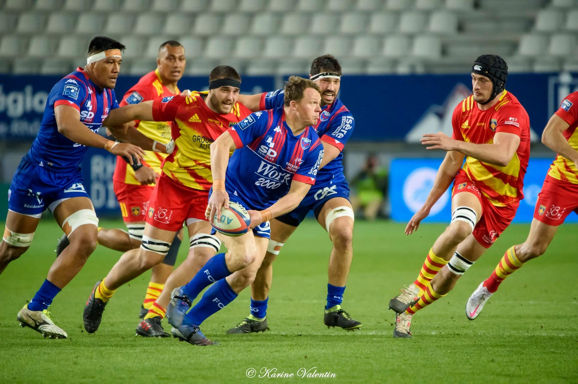 Clément ANCELY - Piula FAASALELE - Tanginoa HALAIFONUA - Tristan LABOUTELEY -  FC Grenoble Rugby - US Arlequins Perpignanais - Rugby - Grenoble Vs Perpignan (#FCGvsUSAPmar2021) Photo by: Karine Valentin | Siuxy Sports 2021-03-25