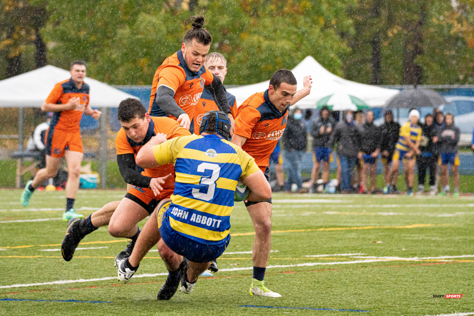 Jérémy FERLAND-PLANTE - Axel PINET - Jules SALVAN -  College John Abbott - Cégep André Laurendeau - Rugby -  (#AbbottVsAL2021m) Photo by:  | Siuxy Sports 2021-10-31