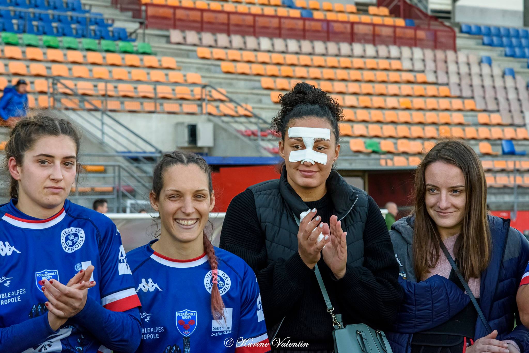 Estelle CARPENTIER - Sana LAGRANDEUR - Rebecca PANTALEONI - Dorine PERRIN -  FC Grenoble Rugby -  - Rugby -  (#GrenobleVsBlagnac2021) Photo by: Karine Valentin | Siuxy Sports 2021-11-21