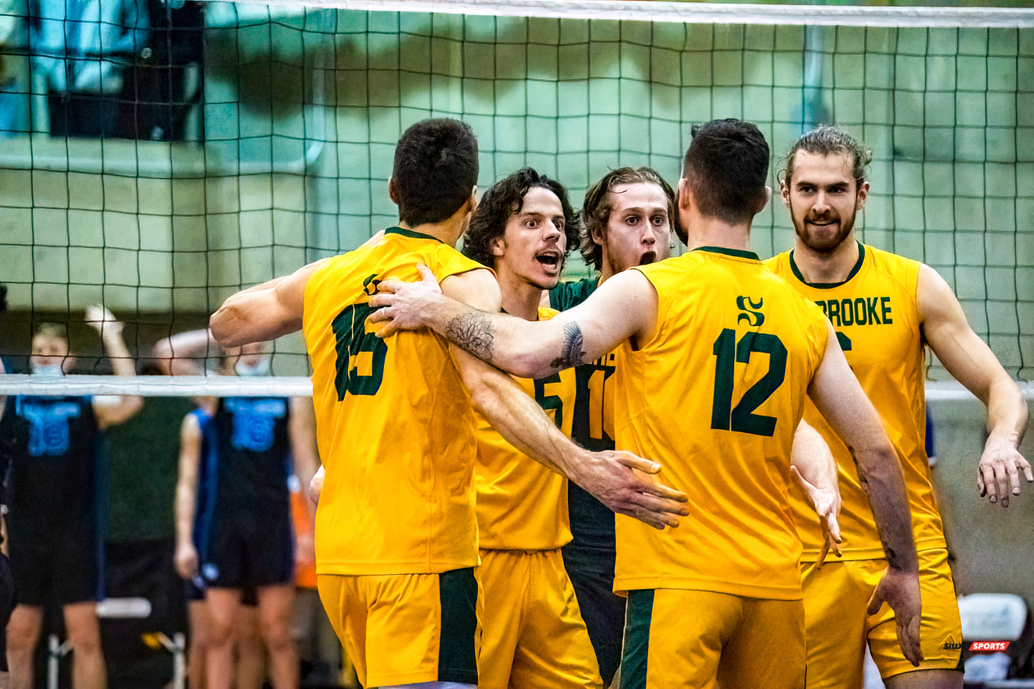 Yoan DAVID - Zachary HOLLANDS - Sébastien LAPENSÉE - Guillaume RIVEST - Raphaël VIENS -  Université de Montréal - Université de Sherbrooke - Volleyball - Université de Sherbrooke (3) vs Université de Montréal (1) - Final 1 2022 (#VertOrVsCarabinsFinal1M) Photo by:  | Siuxy Sports 2022-03-19