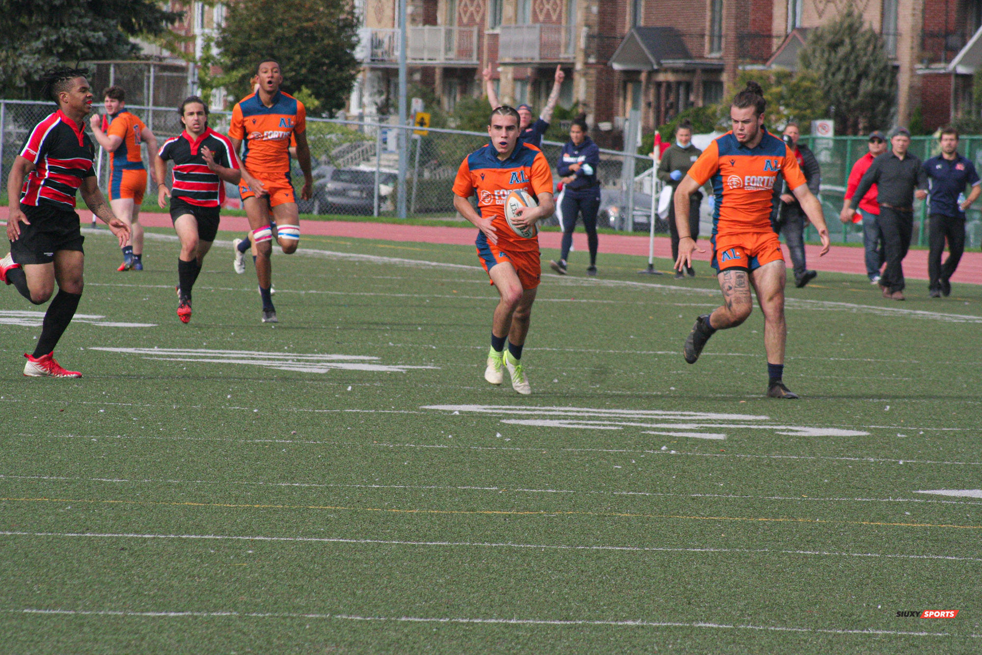 Axel ADJAHI - Jérémy FERLAND-PLANTE - Pierre-Olivier PHAN-LACHAPELLE - Jules SALVAN - Valery WARREN -  Cégep André Laurendeau - Cégep Vanier - Rugby -  (#ALvsVanier2021M) Photo by:  | Siuxy Sports 2021-10-10