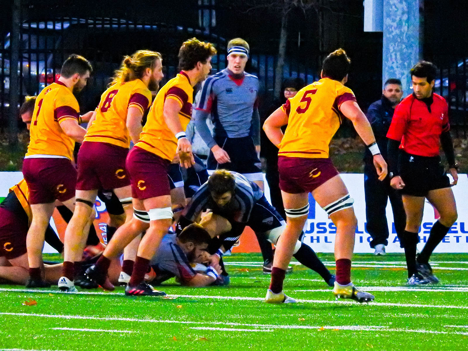 Lucas HOTTON - Jackson MARQUARDT - Stephen MARTINEZ - Christopher MICHELETTI - Andrei MOISA -  Université Concordia - ÉTS (École de technologie supérieure) - Rugby -  (#ConcordiaVsETS2017) Photo by:  | Siuxy Sports 2017-11-12
