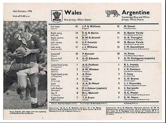  Selección Argentina de Rugby XV -  - Memorabilia - Wales - Argentine () Photo by:  | Siuxy Sports 1976-10-16
