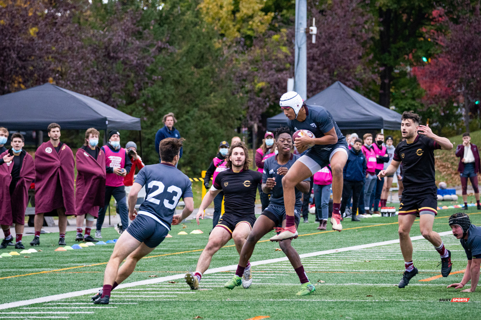Jean-Louis BERTHET - Connor BILLO - Simba GUMBO - Elias HANCOCK - Dylan MACDONALD - Alec MONTEALEGRE -  Université Concordia - Université Ottawa - Rugby -  (#ConcordiaVsOttawa2021m) Photo by:  | Siuxy Sports 2021-10-30