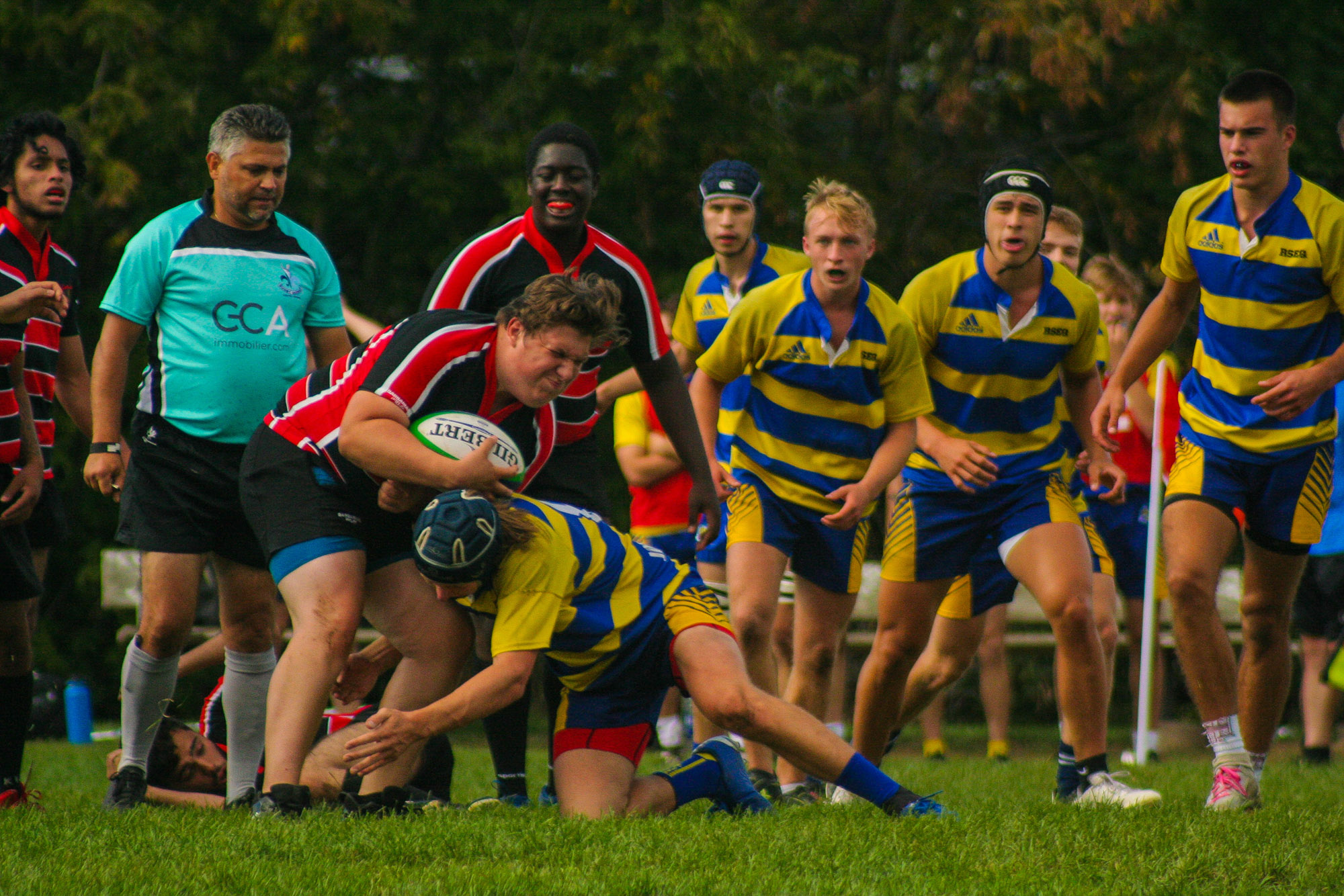 Connor BAGSHAW - Gabriel FORGET-KYRIAKOU - Andrei MOISA - Christopher WEBLEY -  Cégep Vanier - College John Abbott - Rugby -  (#VanierVsJACm2021) Photo by:  | Siuxy Sports 2021-09-26