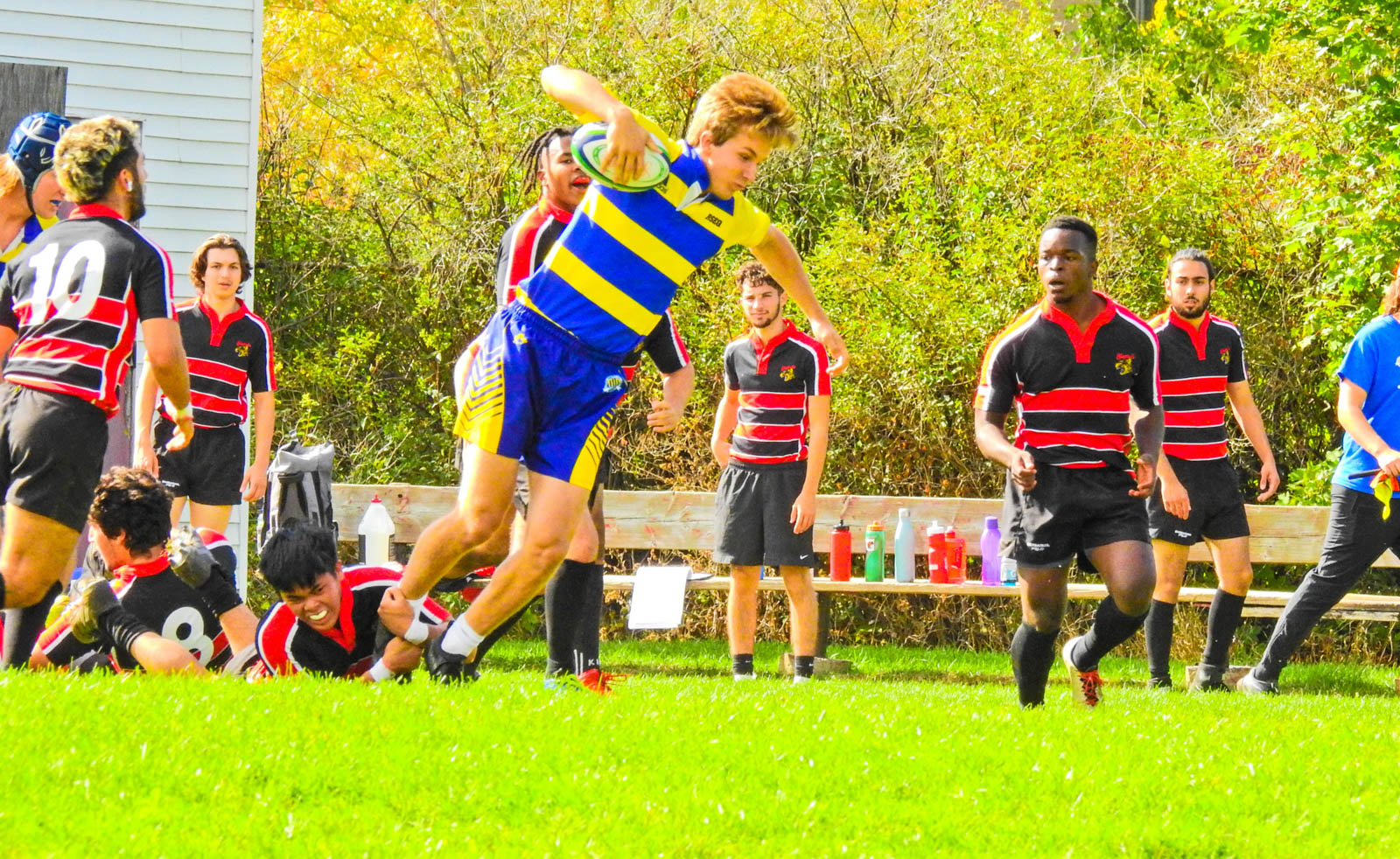Agustin APARDIAN TAVIDIAN - Nicolo MARSALA - Raymond Jr VILLAPANDO - Valery WARREN -  Cégep Vanier - College John Abbott - Rugby -  (#VanierVsJACm2021) Photo by:  | Siuxy Sports 2021-09-26