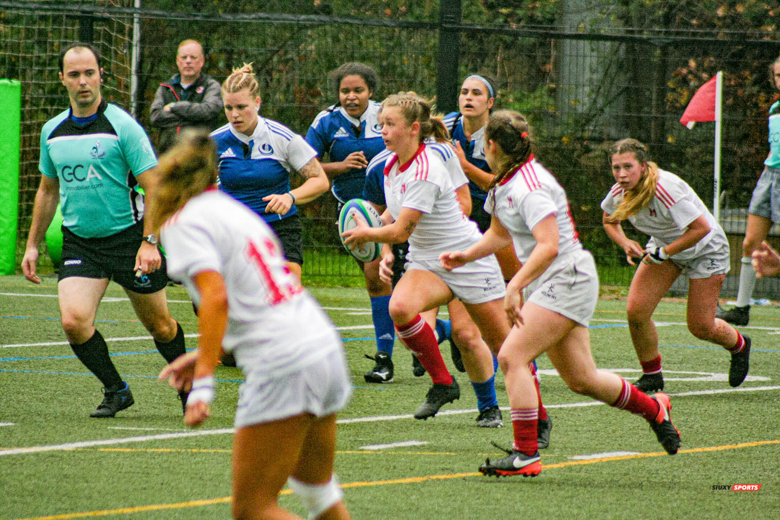 Lindsey DILLION - Lauren DRUMMOND - Alexandra ÉTIENNE - Carolane LARIVIÈRE - Ophélia POISSON-VECCHIO -  Université de Montréal - Université McGill - Rugby -  (#UdMvsMcGill2021w) Photo by:  | Siuxy Sports 2021-10-16