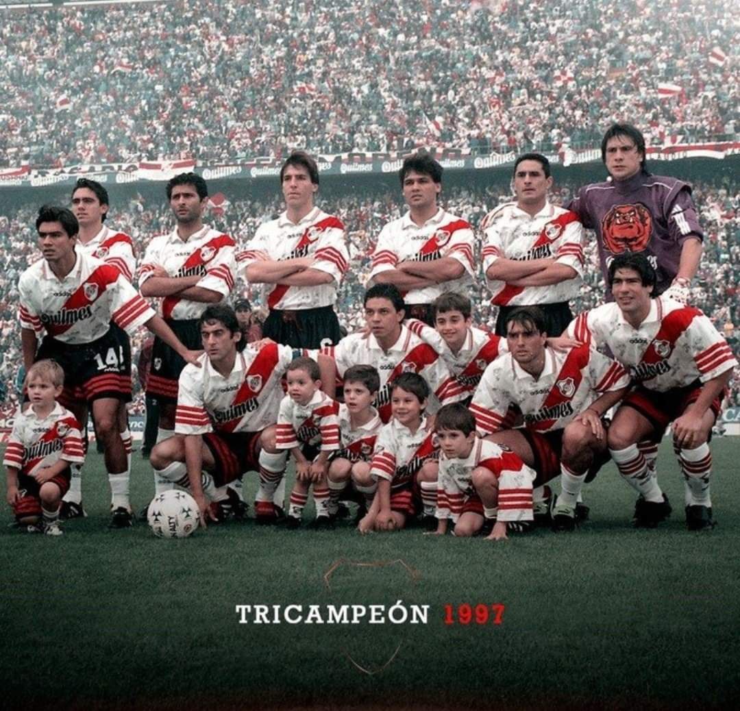 Celso AYALA - German BURGOS - Enzo FRANCESCOLI - Marcelo GALLARDO - Juan Pablo SORIN -  Club Atlético River Plate -  - Soccer - Tricampeón 1997 () Photo by:  | Siuxy Sports 1997-11-01