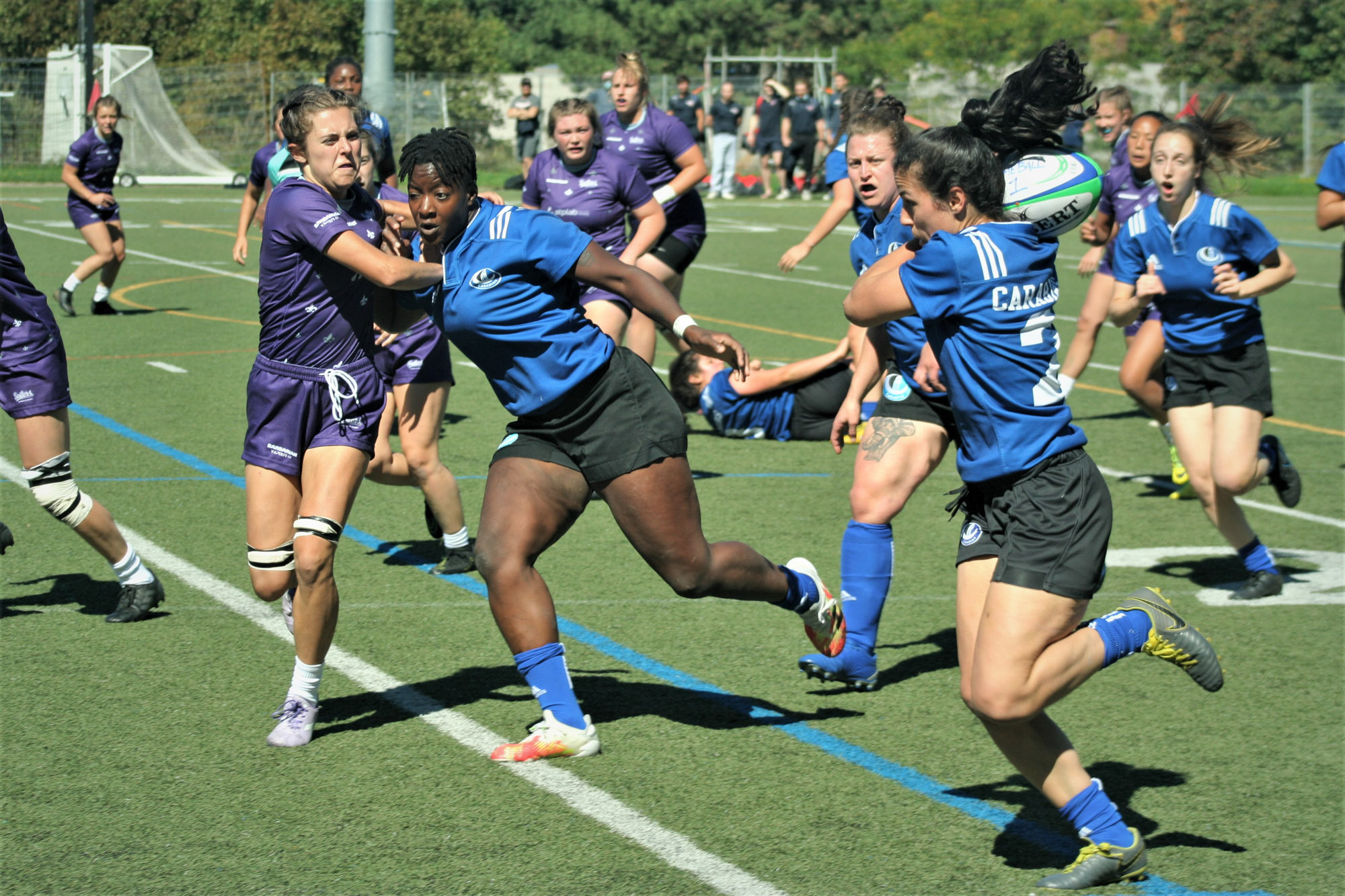 Ngalula FUAMBA - Maude LANOIE - Pauline MOUSSA -  Université de Montréal -  - Rugby -  (#UdeMvsBishopW2021) Photo by:  | Siuxy Sports 2021-09-19