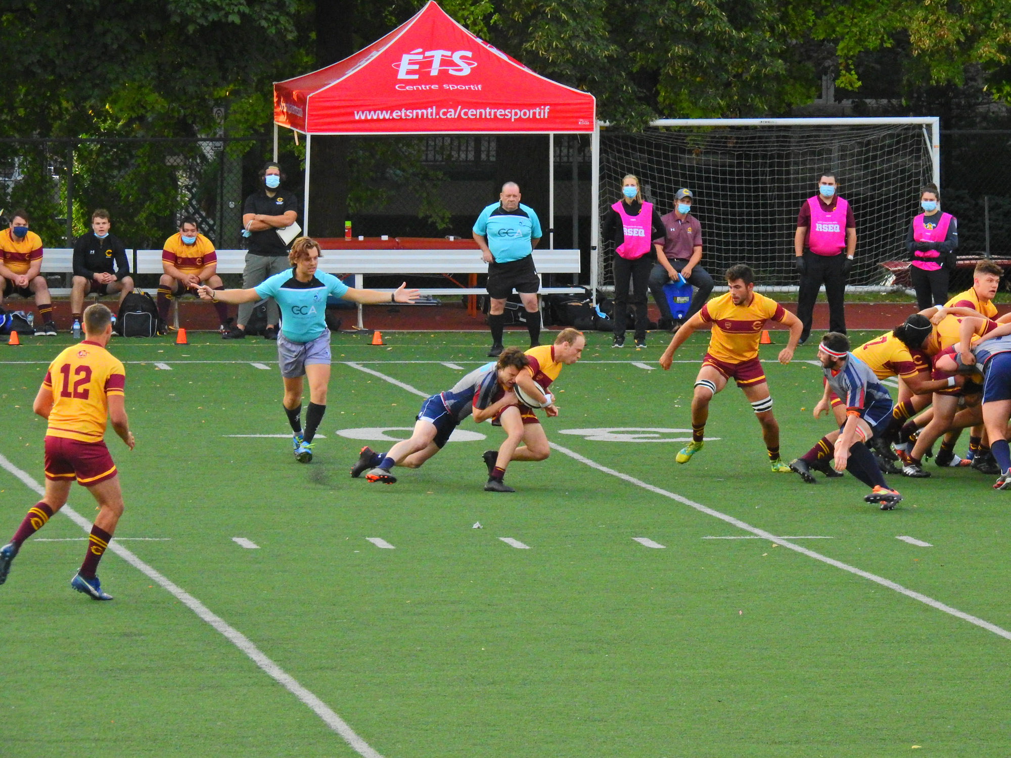 Mohamed ALMOALLIM - Thomas ARTMANN - Andrew GARDINER - William LAPIERRE - Justin SAVOIE-DAVIES -  Université Concordia - ÉTS (École de technologie supérieure) - Rugby -  (#ETSvsConcordia) Photo by:  | Siuxy Sports 2021-09-11