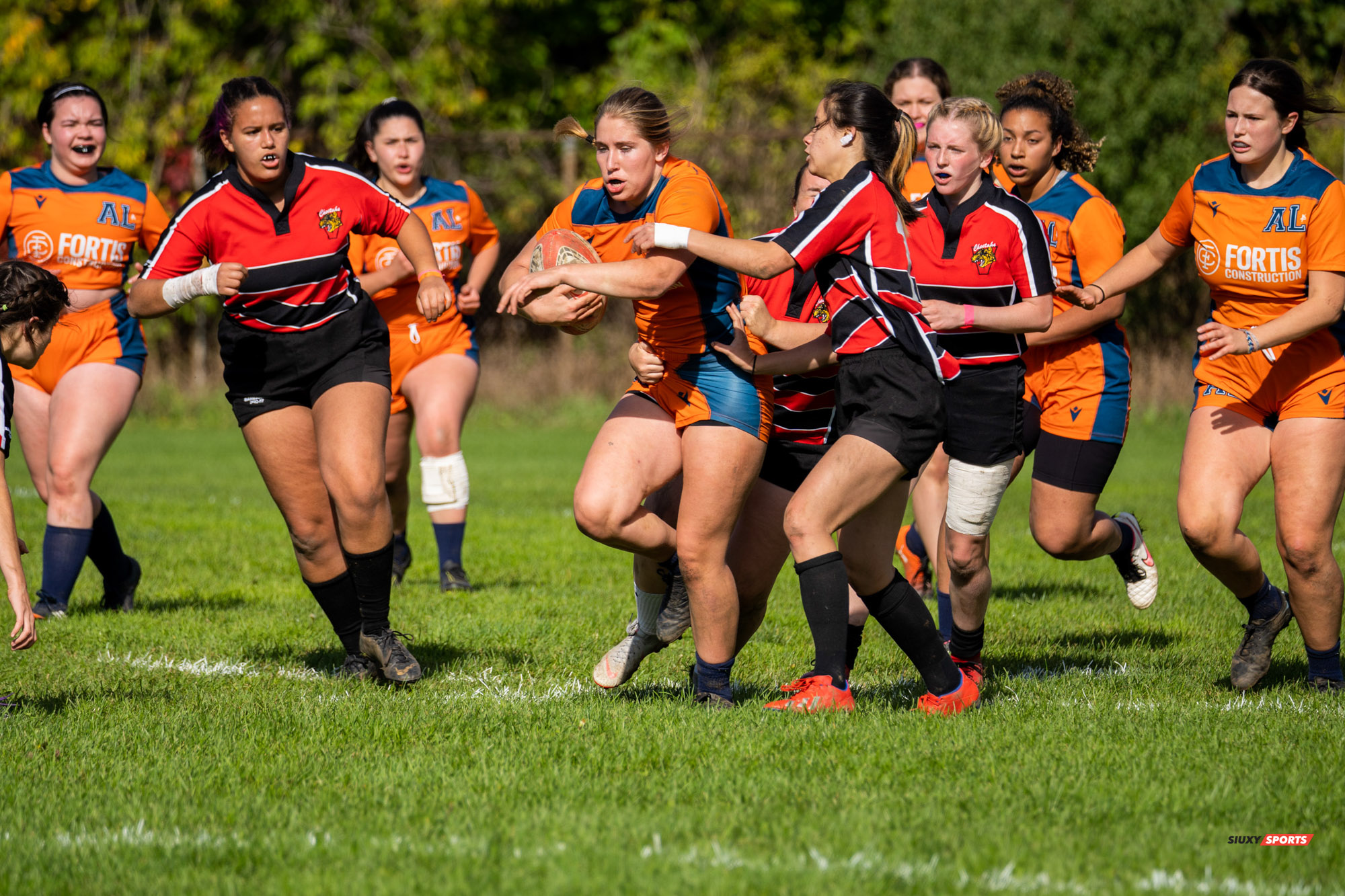 Emily BERTRAND-OLIVER - Amélie BLANCHETTE - Ashley BROWN - Zoya LAVARENNE - Fiona RUDLAND -  Cégep Vanier - Cégep André Laurendeau - Rugby -  (#VanierVsAL2021F) Photo by:  | Siuxy Sports 2021-10-24