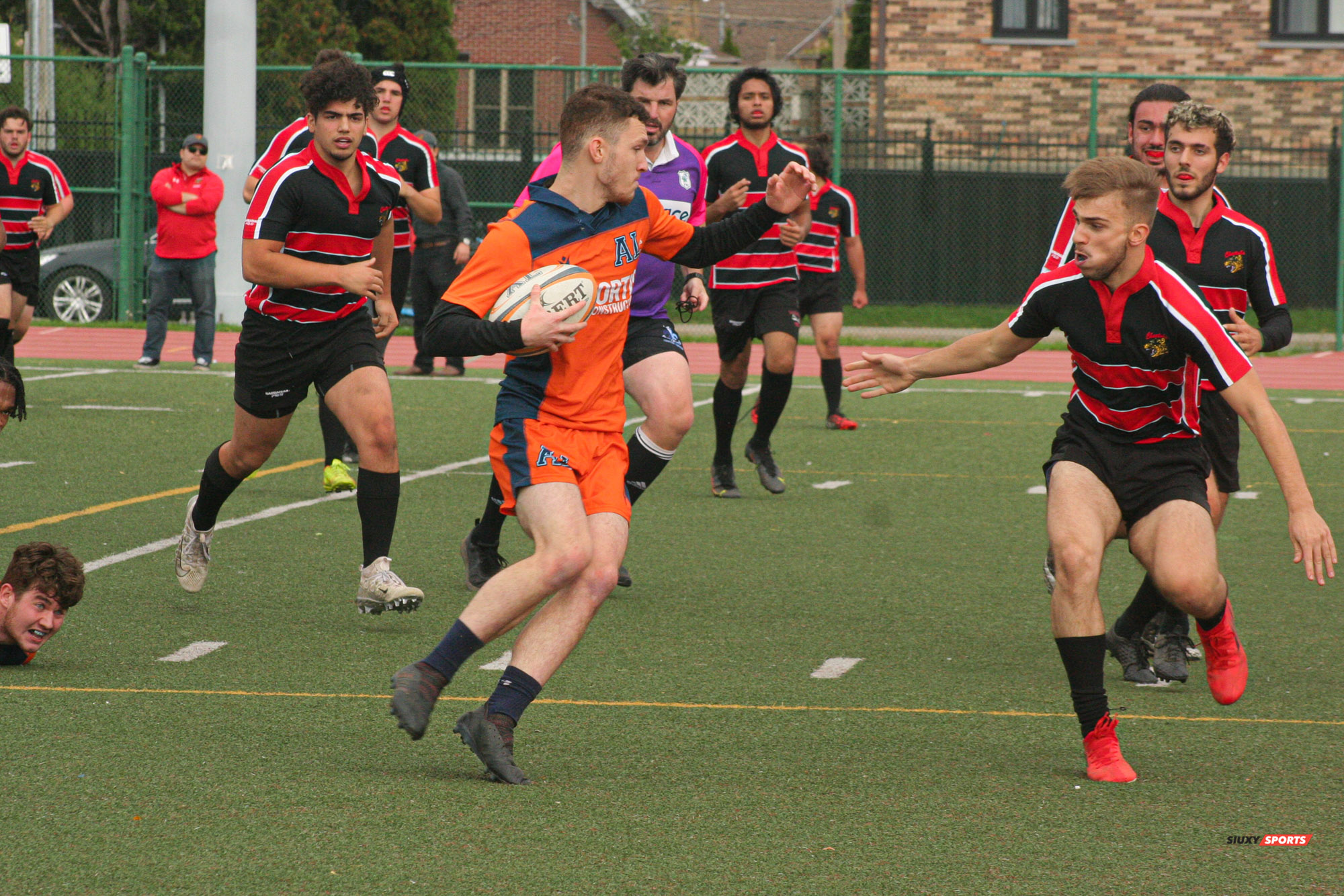 Agustin APARDIAN TAVIDIAN - Craig BEEMER - Raphael PAGES - Pierre-Olivier PHAN-LACHAPELLE -  Cégep André Laurendeau - Cégep Vanier - Rugby -  (#ALvsVanier2021M) Photo by:  | Siuxy Sports 2021-10-10