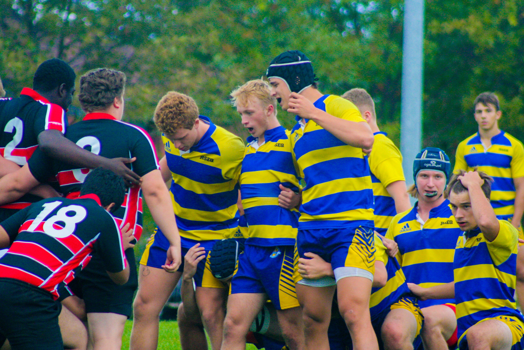 Connor BAGSHAW - Gabriel FORGET-KYRIAKOU - Christopher WEBLEY -  Cégep Vanier - College John Abbott - Rugby -  (#VanierVsJACm2021) Photo by:  | Siuxy Sports 2021-09-26