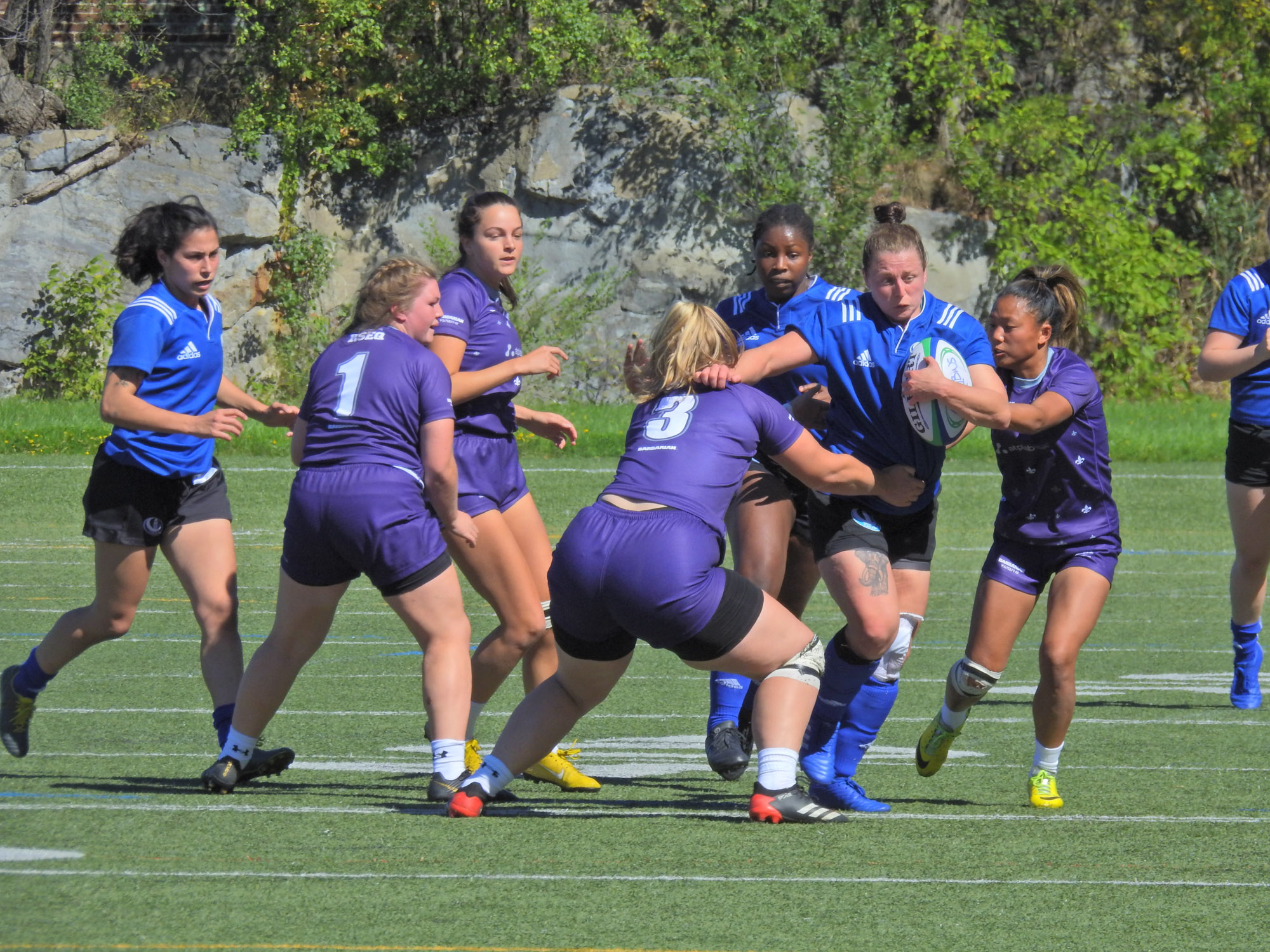 Samantha ALBERT - Myriam ELKAS - Gracia MAMPUYA - Kayla OUELLET -  Université de Montréal - Bishop's University - Rugby -  (#UdeMvsBishopW2021) Photo by:  | Siuxy Sports 2021-09-19