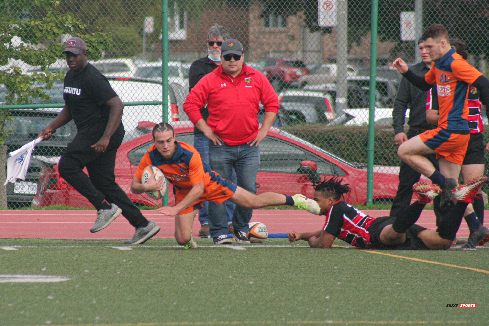 Pierre-Olivier PHAN-LACHAPELLE - Jules SALVAN - Tom SMITH -  Cégep André Laurendeau - Cégep Vanier - Rugby -  (#ALvsVanier2021M) Photo by:  | Siuxy Sports 2021-10-10