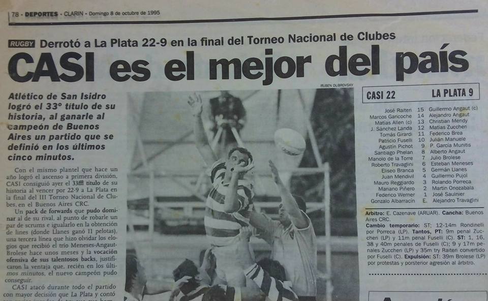 Eliseo Nicolas BRANCA -  Club Atlético de San Isidro -  - Memorabilia - CASI es el mejor del país () Photo by:  | Siuxy Sports 1995-10-08