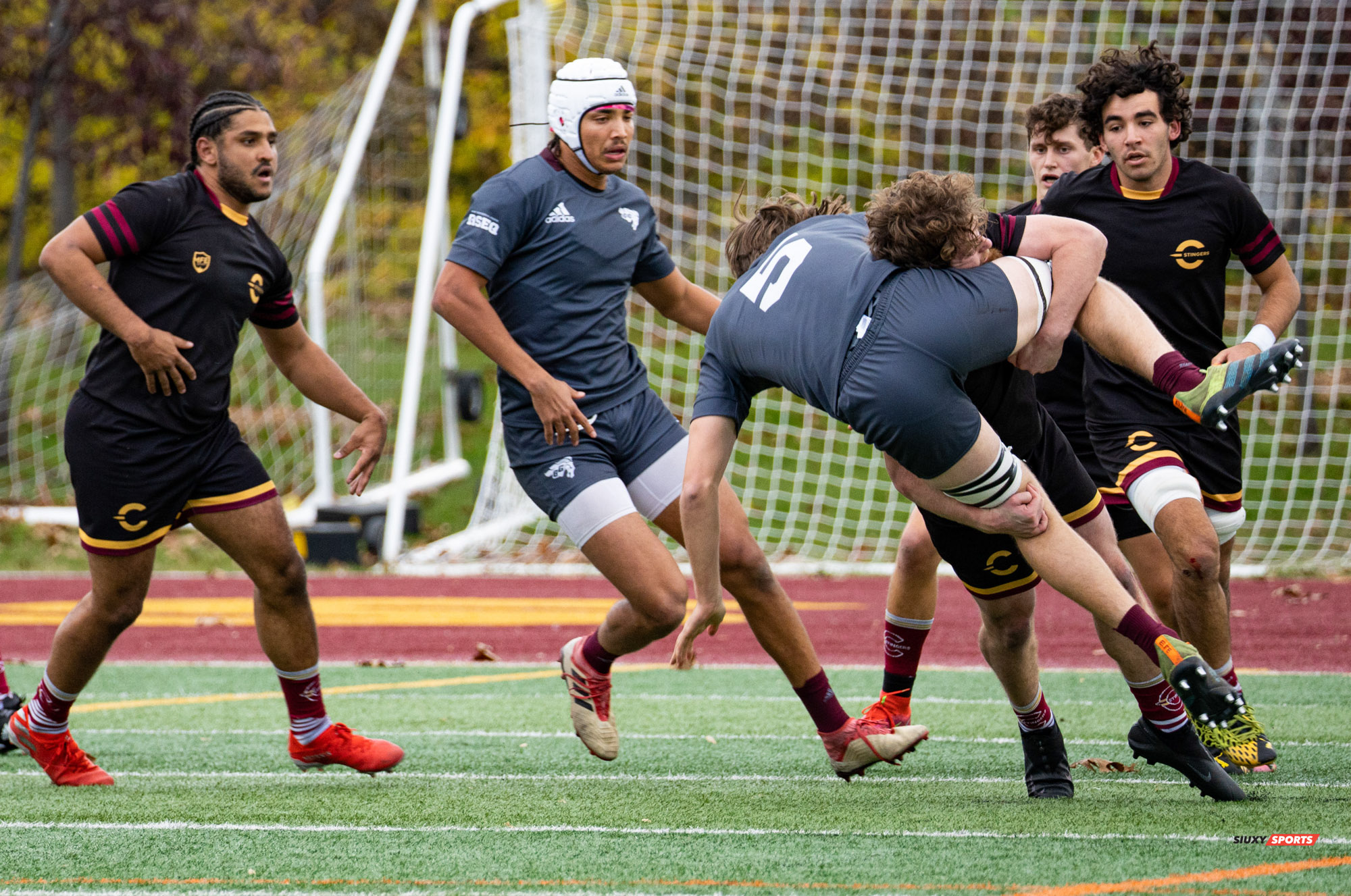 Mohamed ALMOALLIM - Arthur DU CHAFFAUT - Elias HANCOCK - Joseph RIKELY-KRINDLE - Jean-Christophe VINETTE -  Université Concordia - Université Ottawa - Rugby -  (#ConcordiaVsOttawa2021m) Photo by:  | Siuxy Sports 2021-10-30
