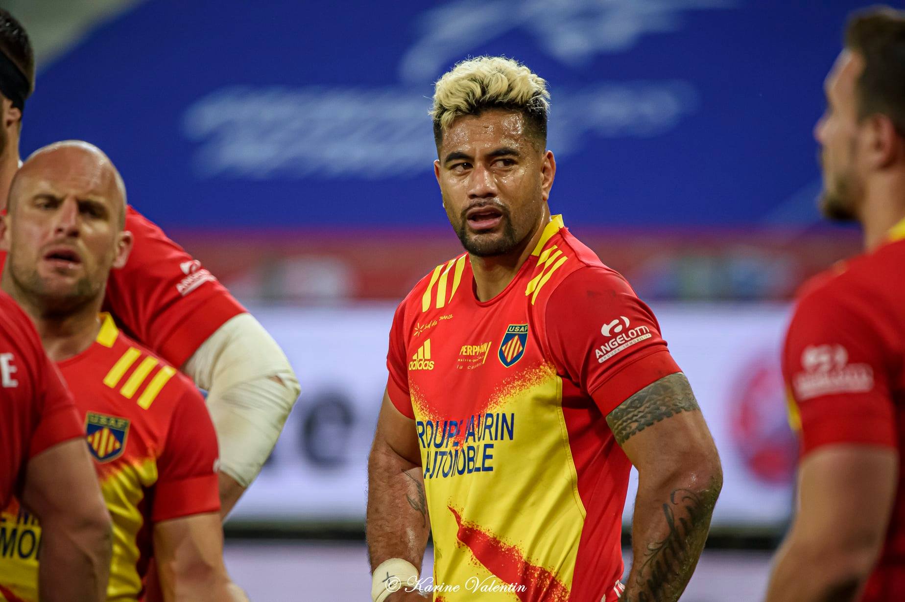 Mathieu ACÉBÈS - Genesis MAMEA LEMALU -  US Arlequins Perpignanais -  - Rugby - Grenoble Vs Perpignan (#FCGvsUSAPmar2021) Photo by: Karine Valentin | Siuxy Sports 2021-03-25