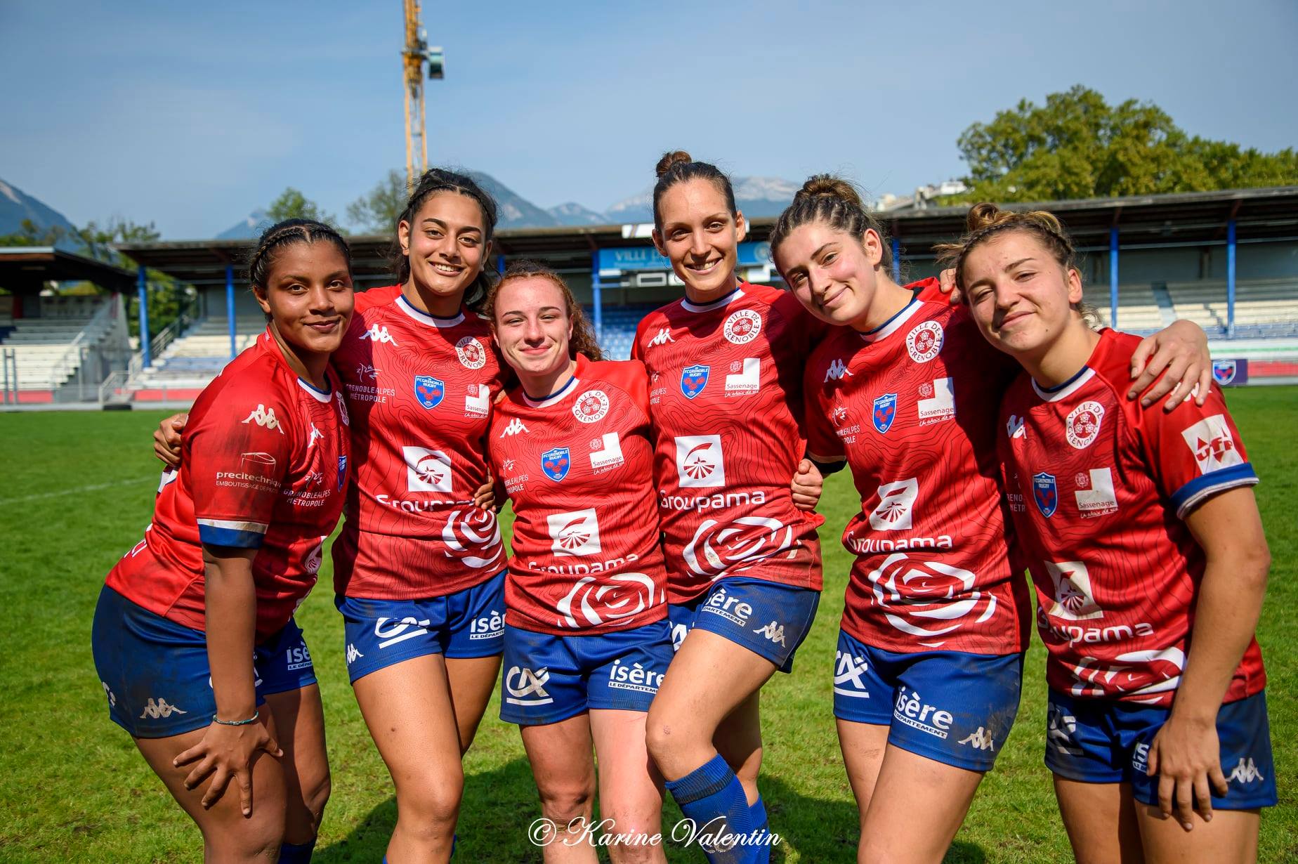 Estelle CARPENTIER - Alexandra CHAMBON - Taïna MAKA - Ambre MWAYEMBE - Rebecca PANTALEONI - Florine THIRON -  FC Grenoble Rugby -  - Rugby - FC Grenoble VS Toulouse (#GrenobleVsToulouse2021sep) Photo by: Karine Valentin | Siuxy Sports 2021-09-26