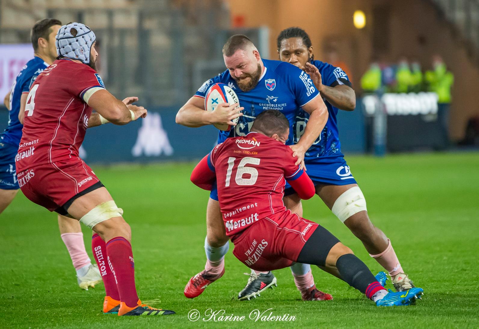 Levi DOUGLAS - Ilia KAIKATSISHVILI -  FC Grenoble Rugby - AS Béziers Hérault - Rugby - FC Grenoble Rugby vs. AS Béziers Hérault (#FCGvsASBHoct2021) Photo by: Karine Valentin | Siuxy Sports 2021-10-15