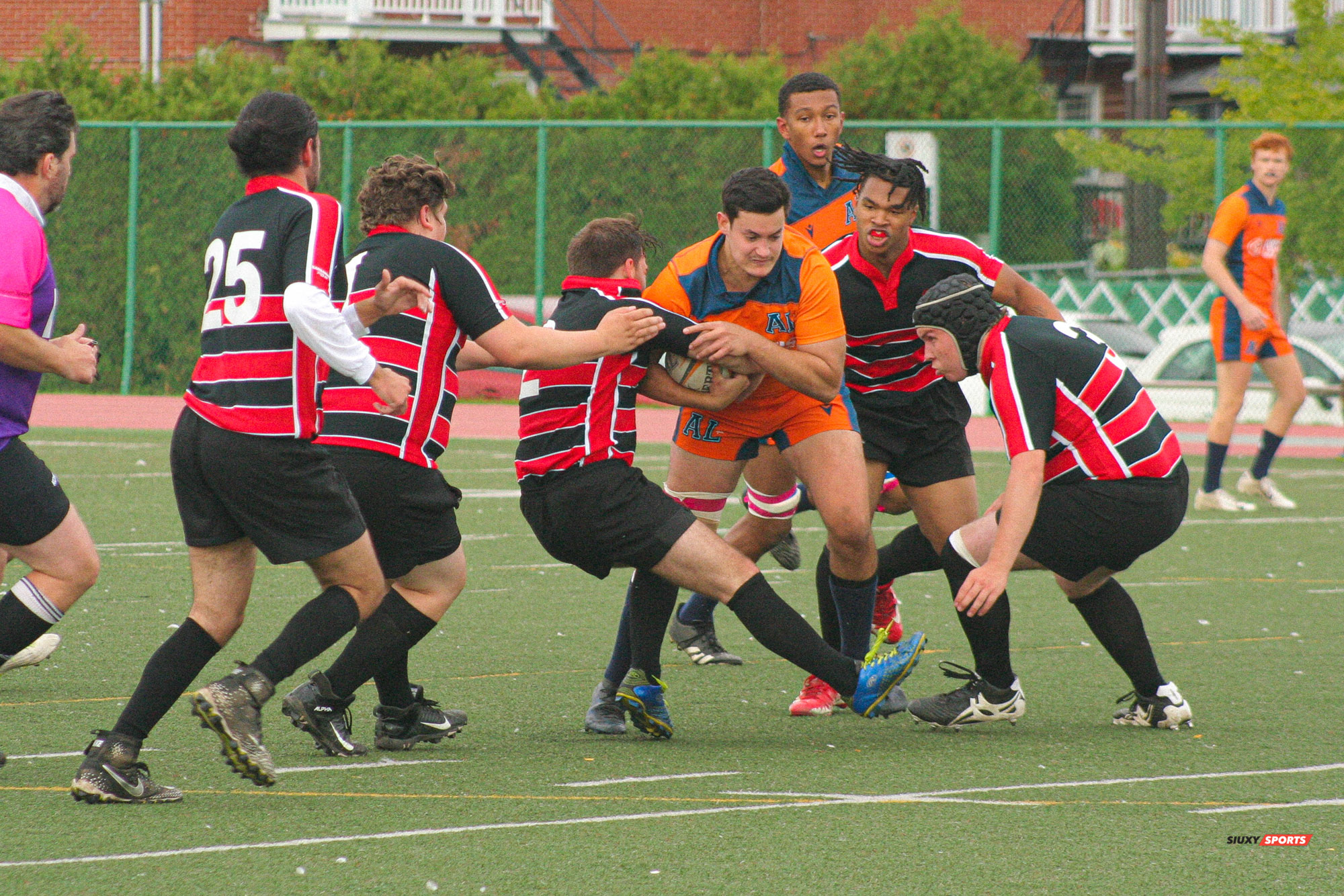 Axel ADJAHI - Clément AUCEIL - Gabriel FORGET-KYRIAKOU -  Cégep André Laurendeau - Cégep Vanier - Rugby -  (#ALvsVanier2021M) Photo by:  | Siuxy Sports 2021-10-10