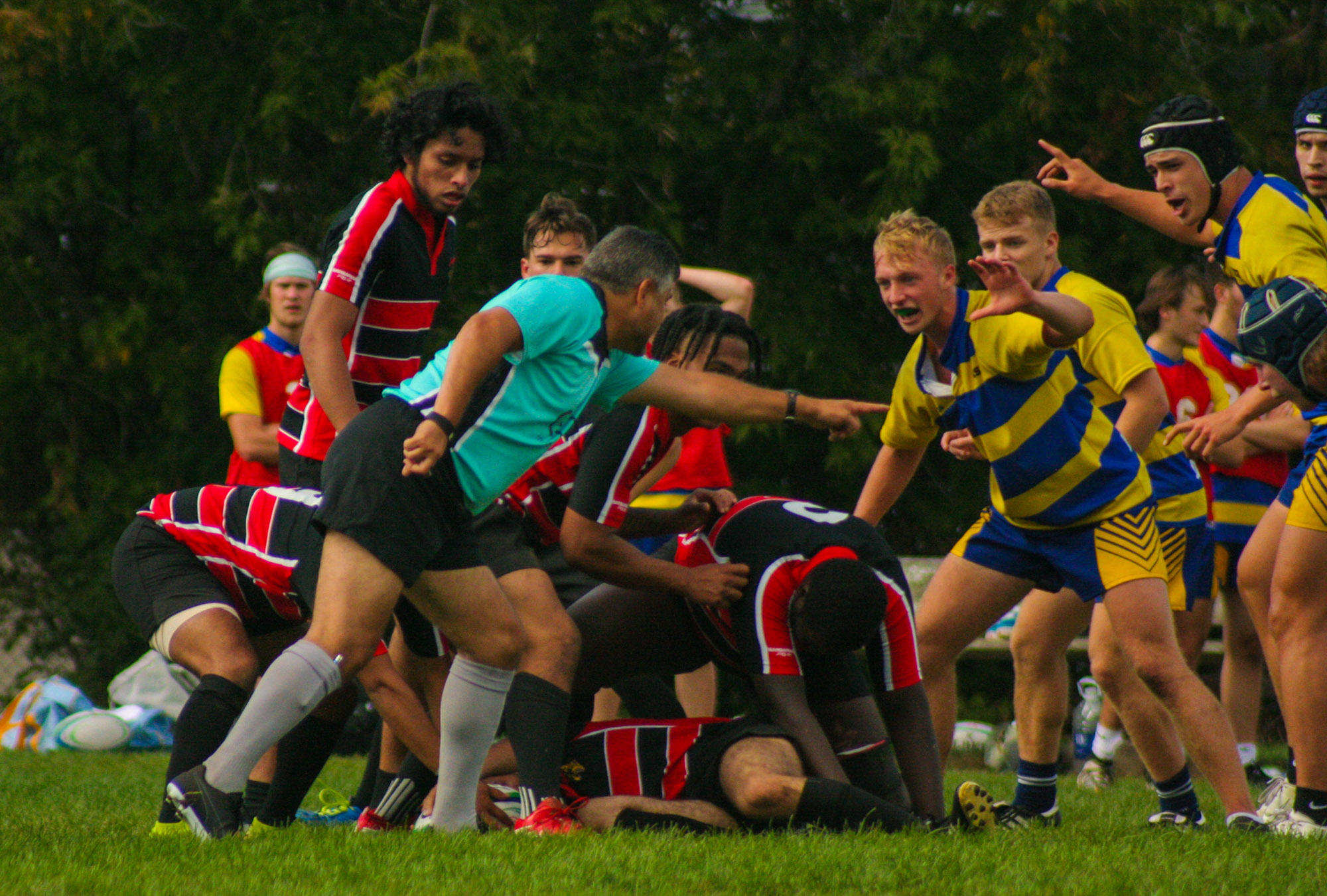 Connor BAGSHAW - Andrei MOISA - Christopher WEBLEY -  Cégep Vanier - College John Abbott - Rugby -  (#VanierVsJACm2021) Photo by:  | Siuxy Sports 2021-09-26