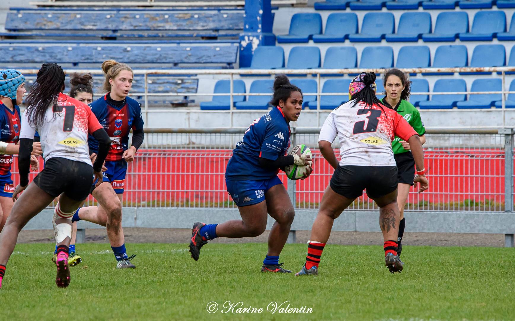 Makarita BALEINAGODO - Lea CHAMPON - Valentine GUILLET -  FC Grenoble Rugby - AC Bobigny 93 Rugby - Rugby -  (#GrenobleVsBobigny2021Mar) Photo by: Karine Valentin | Siuxy Sports 2021-03-15
