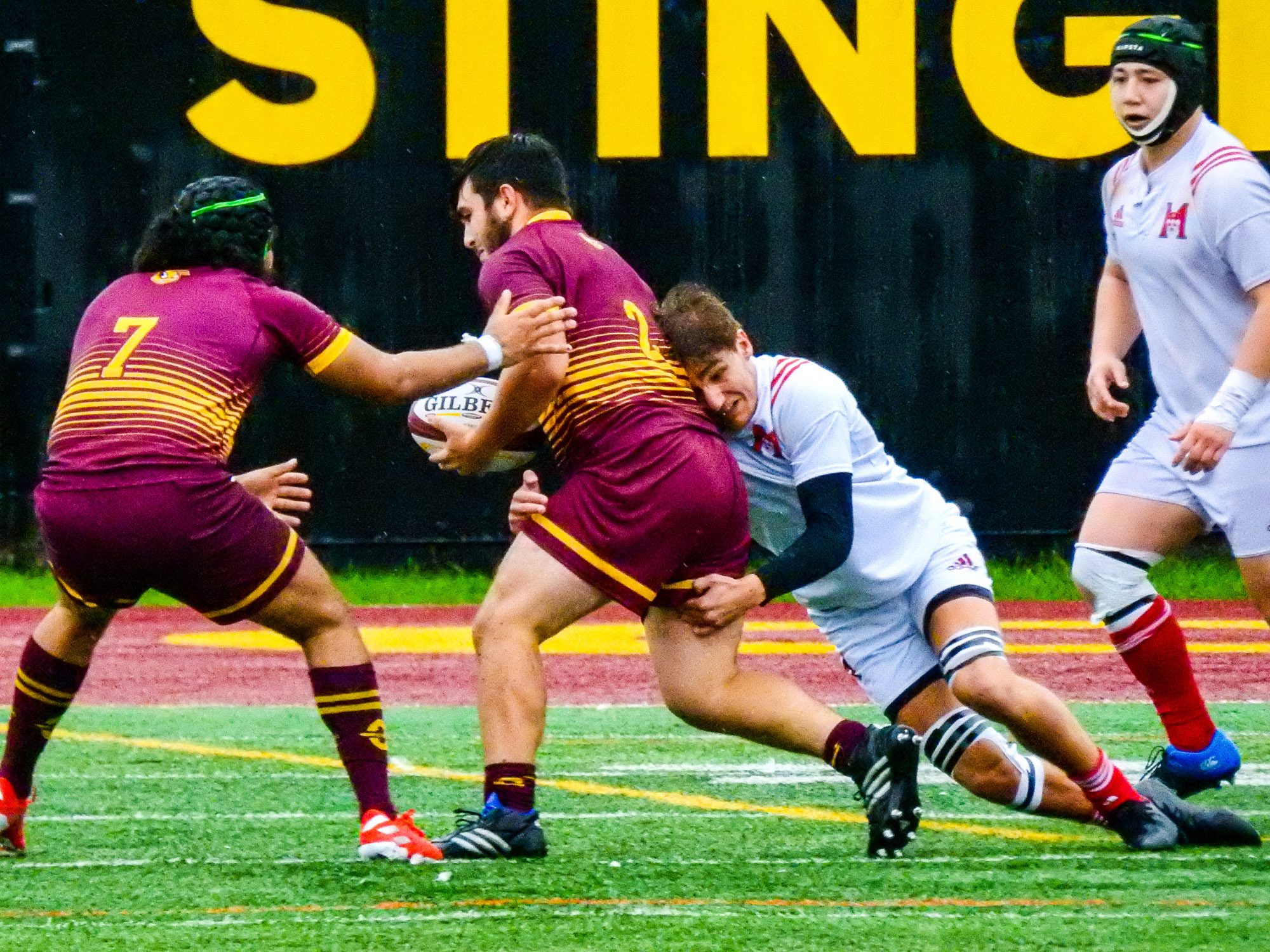 Mohamed ALMOALLIM - Calvin MAZLOUM - Patrick YOUNG -  Université Concordia - Université McGill - Rugby -  (#ConcordiaVsMcGill2021) Photo by:  | Siuxy Sports 2021-10-02
