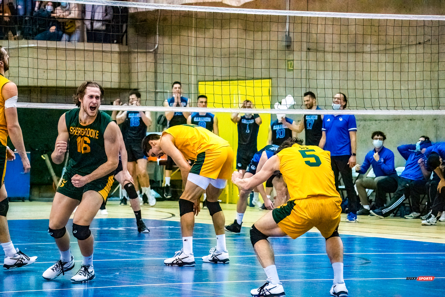 Zachary HOLLANDS - Guillaume RIVEST - Raphaël VIENS -  Université de Montréal - Université de Sherbrooke - Volleyball - Université de Sherbrooke (3) vs Université de Montréal (1) - Final 1 2022 (#VertOrVsCarabinsFinal1M) Photo by:  | Siuxy Sports 2022-03-19