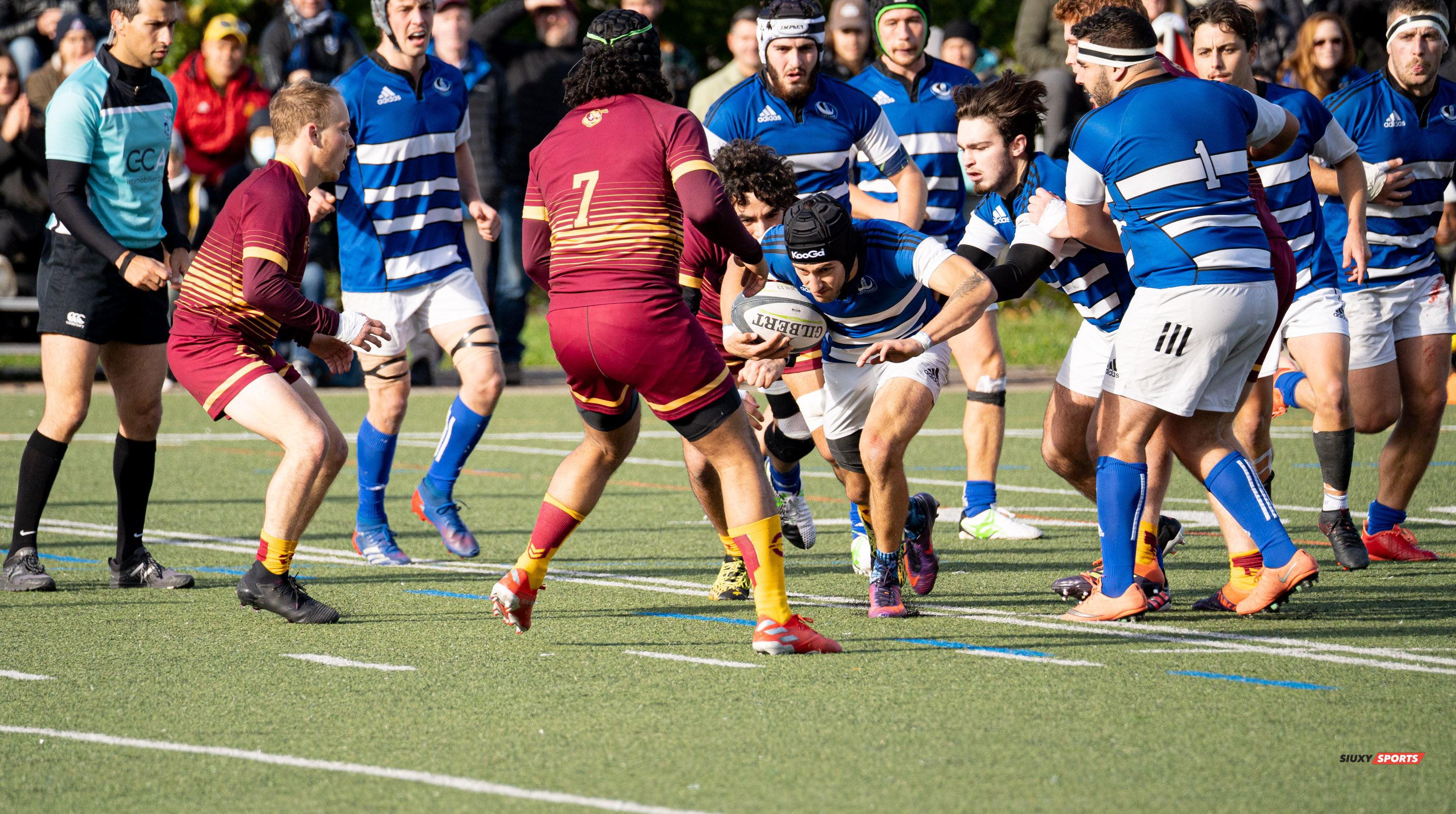 Mohamed ALMOALLIM - Christopher MICHELETTI - Justin SAVOIE-DAVIES -  Université de Montréal - Université Concordia - Rugby -  (#UdeMvsConcordia2021M) Photo by:  | Siuxy Sports 2021-10-23