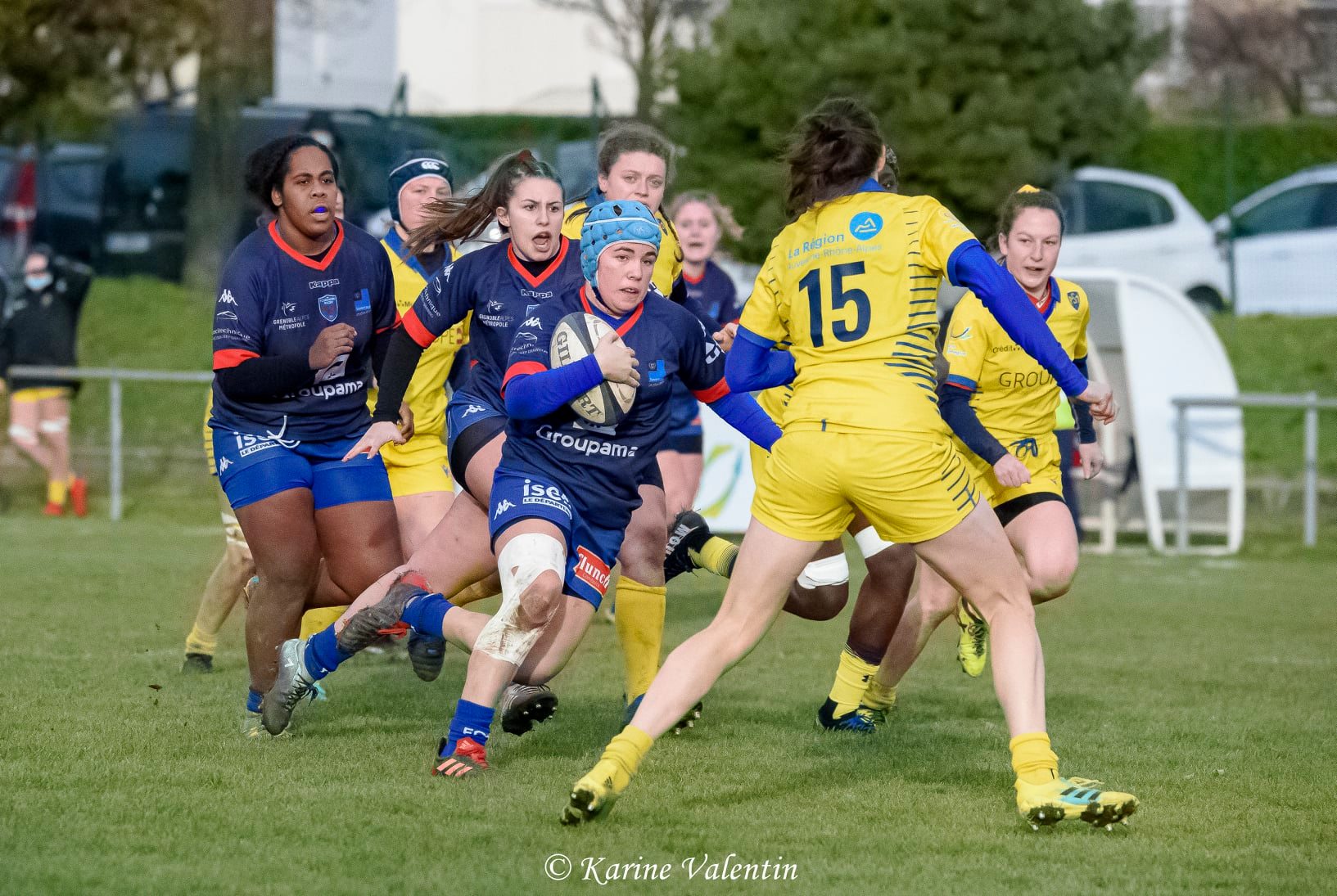 Makarita BALEINAGODO - Charlotte SUILLEROT - Julia TURC -  FC Grenoble Rugby - ASM Romagnat rugby féminin - Rugby - FC Grenoble VS ASM Romagnat (#GrenobleVsASMR2021jan) Photo by: Karine Valentin | Siuxy Sports 2021-01-24