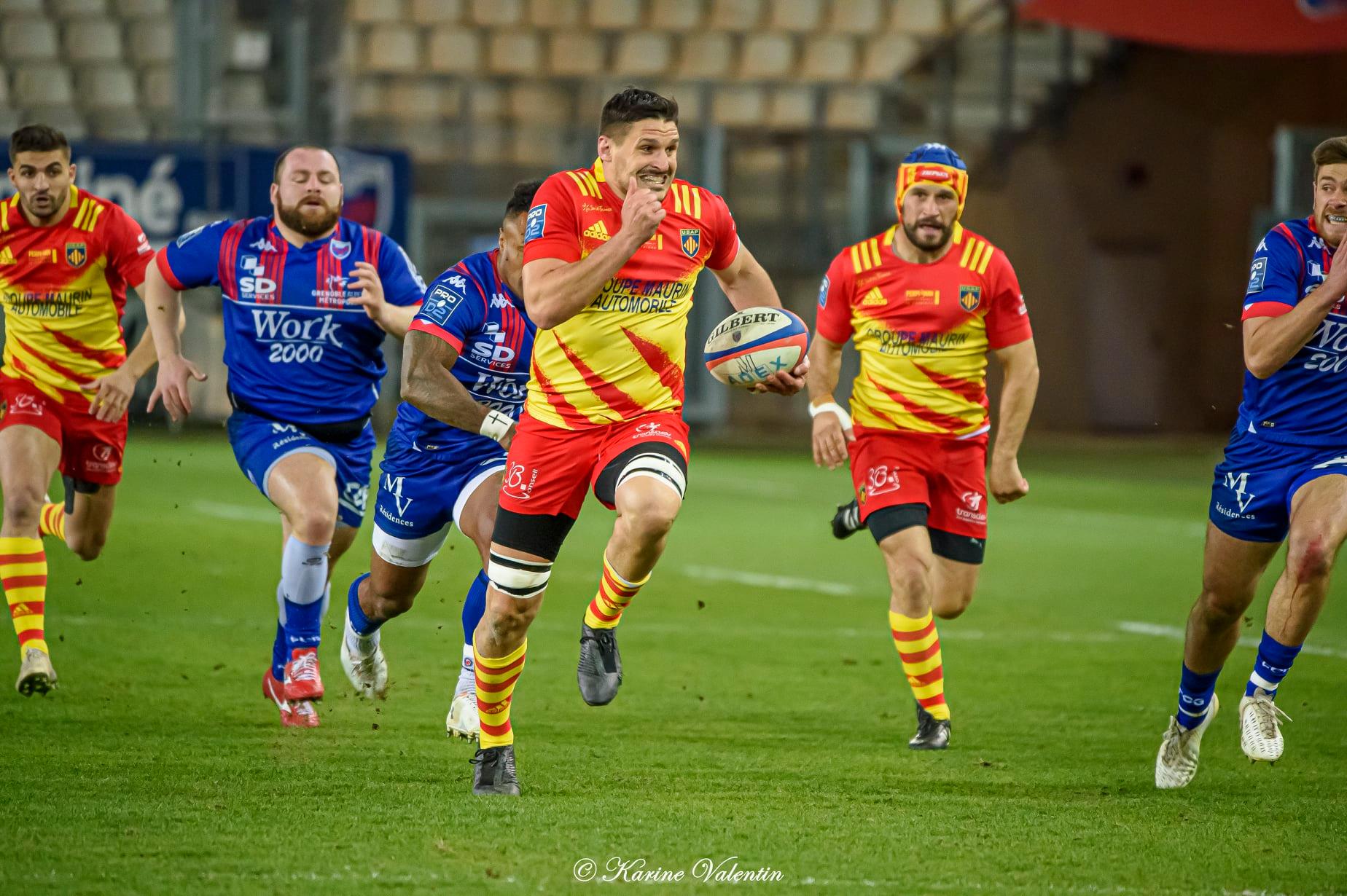 Alan BRAZO - Sadek DEGHMACHE - Corentin GLENAT - Ilia KAIKATSISHVILI -  FC Grenoble Rugby - US Arlequins Perpignanais - Rugby - Grenoble Vs Perpignan (#FCGvsUSAPmar2021) Photo by: Karine Valentin | Siuxy Sports 2021-03-25