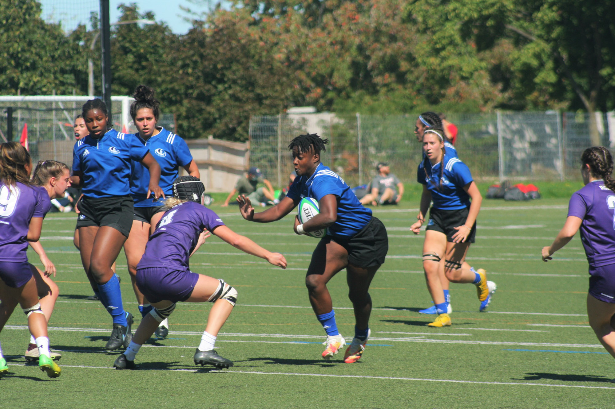 Pénélope DESJARDINS - Ngalula FUAMBA - Gracia MAMPUYA - Michelle ST LAURENT -  Université de Montréal - Bishop's University - Rugby -  (#UdeMvsBishopW2021) Photo by:  | Siuxy Sports 2021-09-19