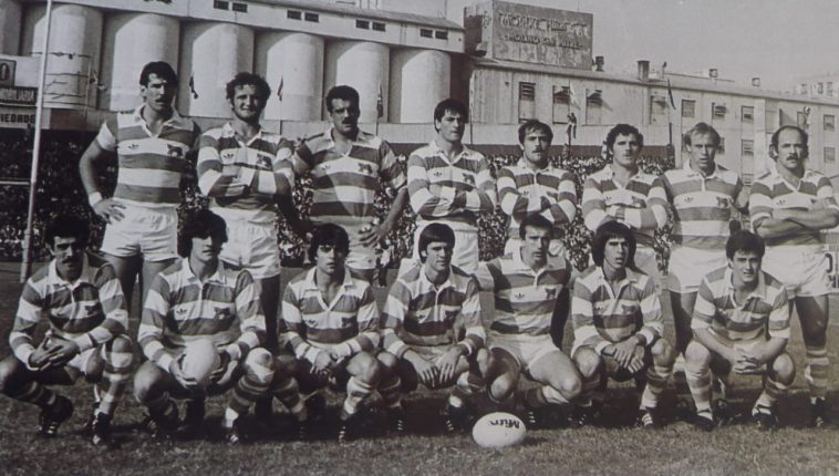 Jorge ALLEN - Eliseo Nicolas BRANCA - Diego CASH - Alejandro CUBELLI - Diego CUESTA SILVA - Pedro LANZA - Gustavo MILANO - Fernando MOREL - Tomas PETERSEN - Hugo PORTA - Fabián TURNES - Ernesto URE -  Selección Argentina de Rugby XV -  - Rugby - Los Pumas que vencieron a Francia en 1985, en Ferro () Photo by:  | Siuxy Sports 1985-10-10
