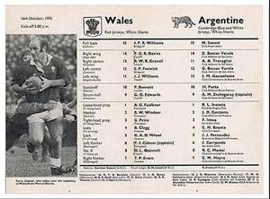 Wales - Argentine