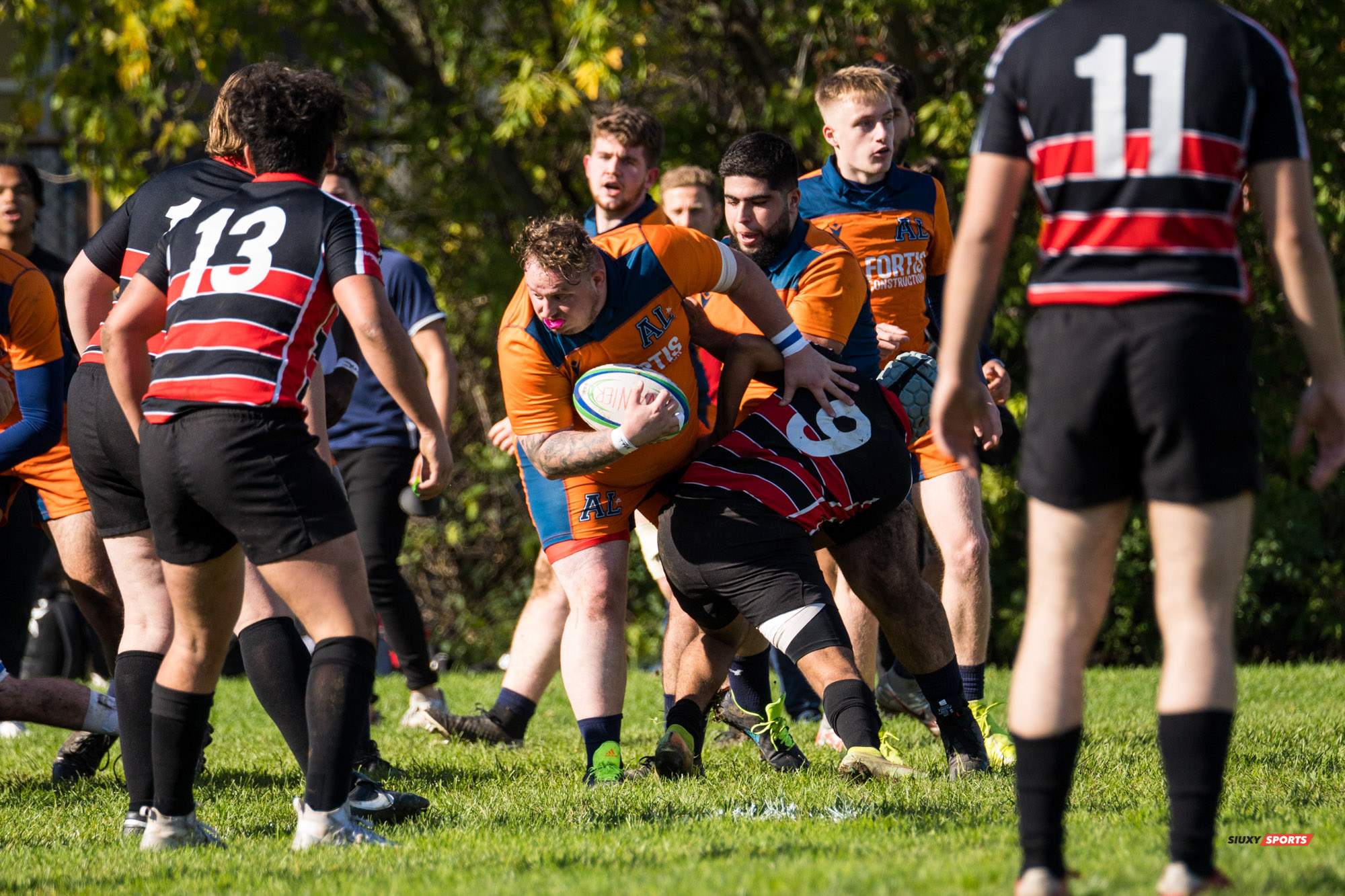 Majd-Eddine BENAOUF - Mustafa DIKICI-MONTMARQUETTE - Briac PAUGAM -  Cégep Vanier - Cégep André Laurendeau - Rugby -  (#VanierVsAL2021M) Photo by:  | Siuxy Sports 2021-10-24