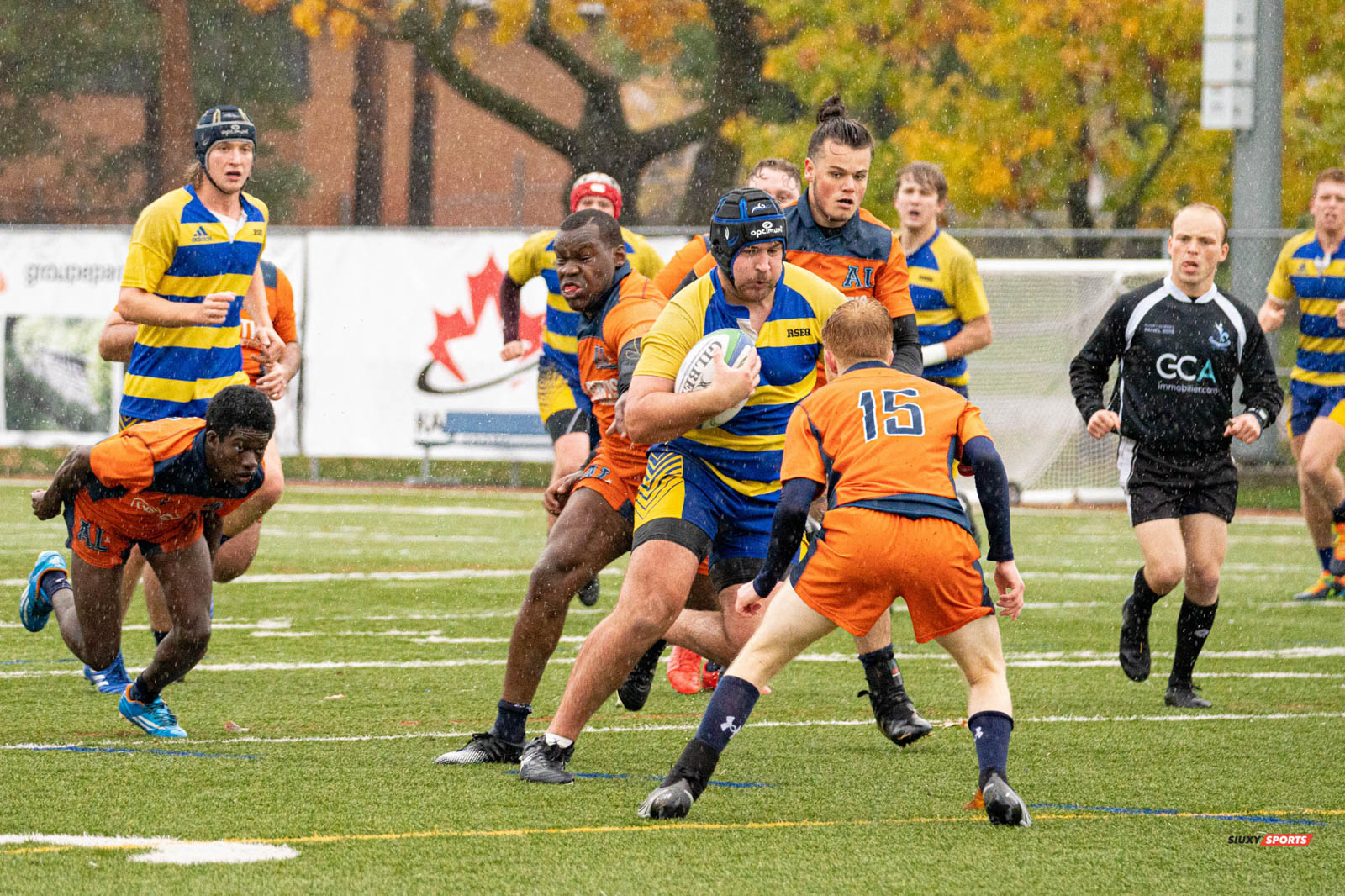 Kitona BWATSHIA - Jérémy FERLAND-PLANTE - Zachary GAUTHIER - Justin SAVOIE-DAVIES -  College John Abbott - Cégep André Laurendeau - Rugby -  (#AbbottVsAL2021m) Photo by:  | Siuxy Sports 2021-10-31