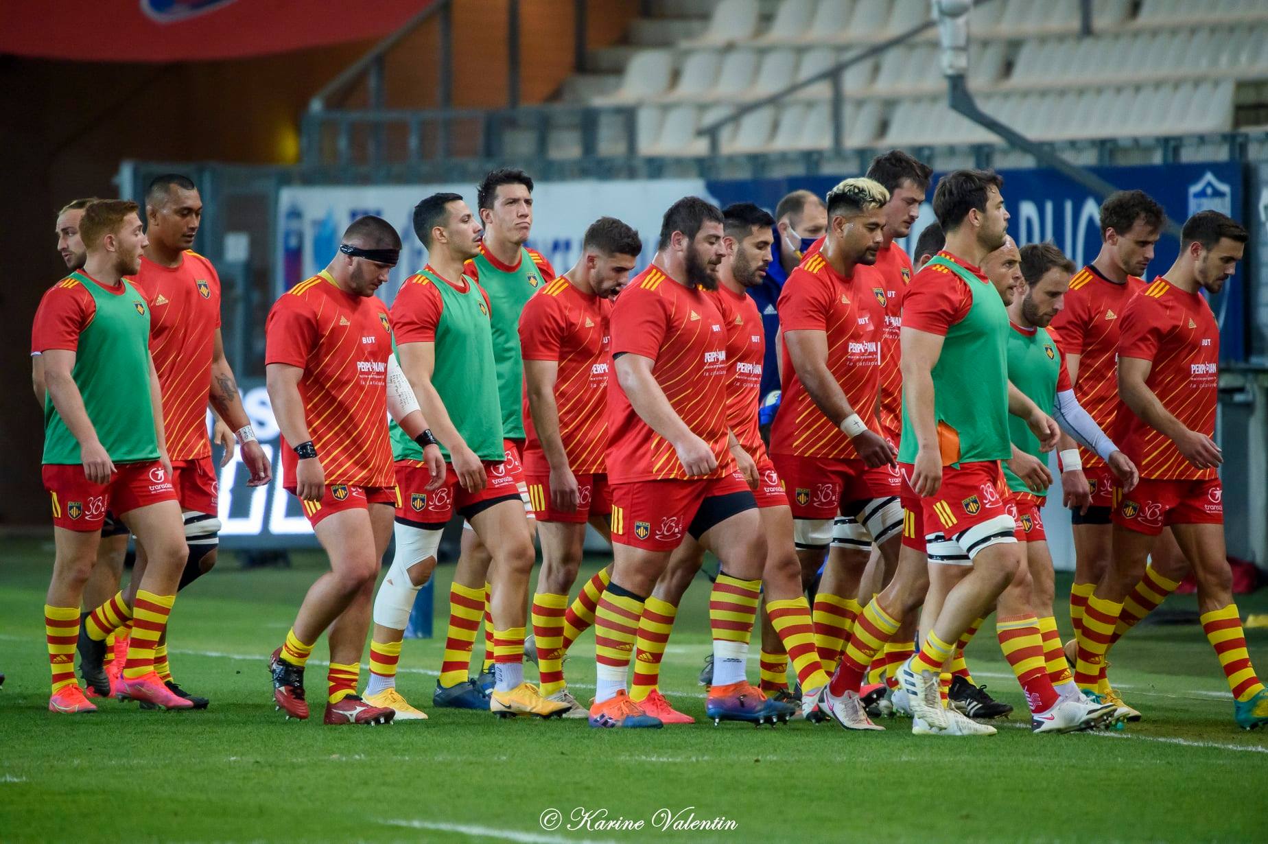 Mathieu ACÉBÈS - Jerónimo DE LA FUENTE - Lucas DUBOIS - Tom ECOCHARD - Piula FAASALELE - Julien FARNOUX - Melvyn JAMINET - Davit KUBRIASHVILI - Tristan LABOUTELEY - Genesis MAMEA LEMALU - Jean-Bernard PUJOL - Lucas VELARTE -  US Arlequins Perpignanais -  - Rugby - Grenoble Vs Perpignan (#FCGvsUSAPmar2021) Photo by: Karine Valentin | Siuxy Sports 2021-03-25