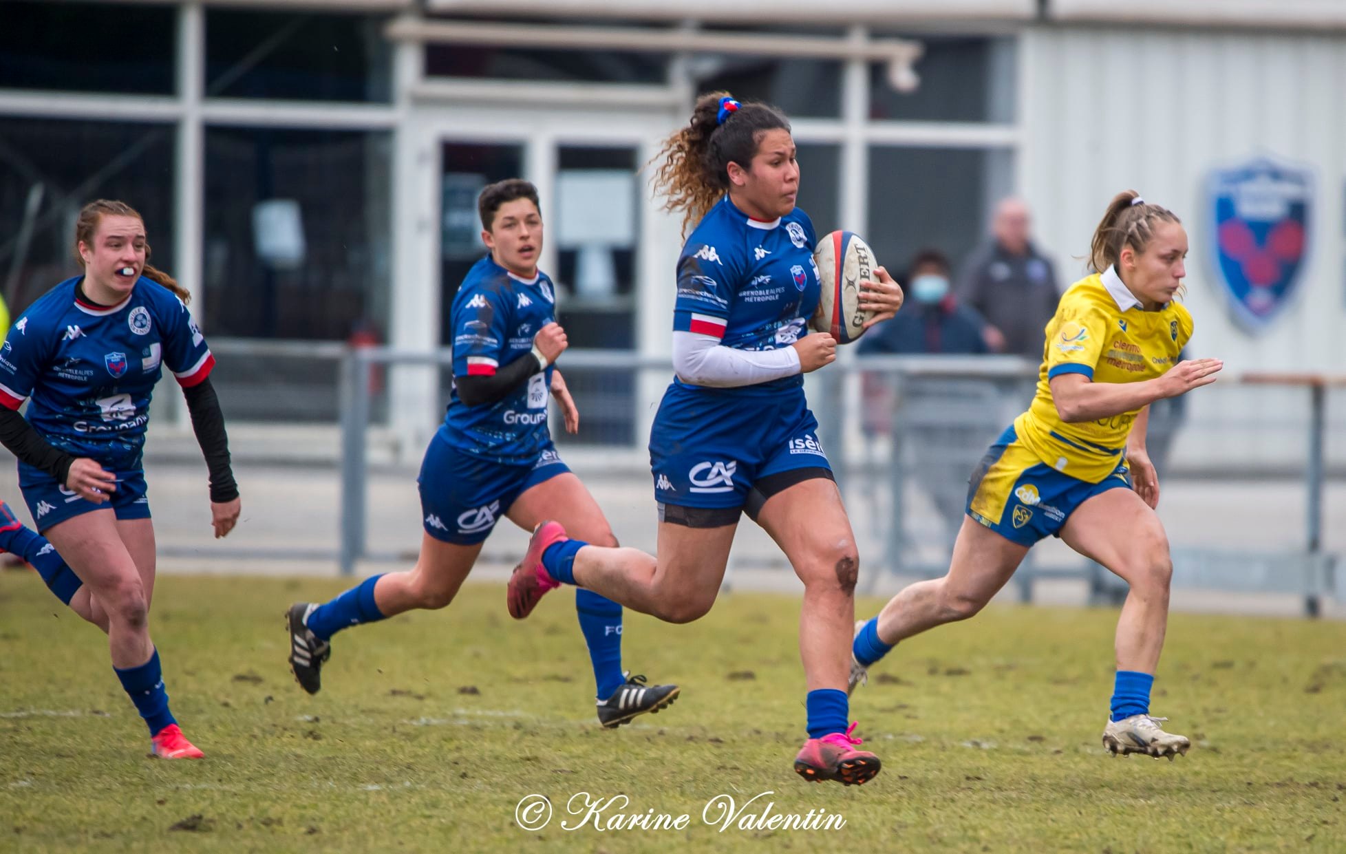 Téani FELEU - Emma GALLAGHER - Florine THIRON -  FC Grenoble Rugby - ASM Romagnat rugby féminin - Rugby - Grenoble Amazones vs ASM Romagnat (#FCGVsASMRomagnat2022) Photo by: Karine Valentin | Siuxy Sports 2022-02-06