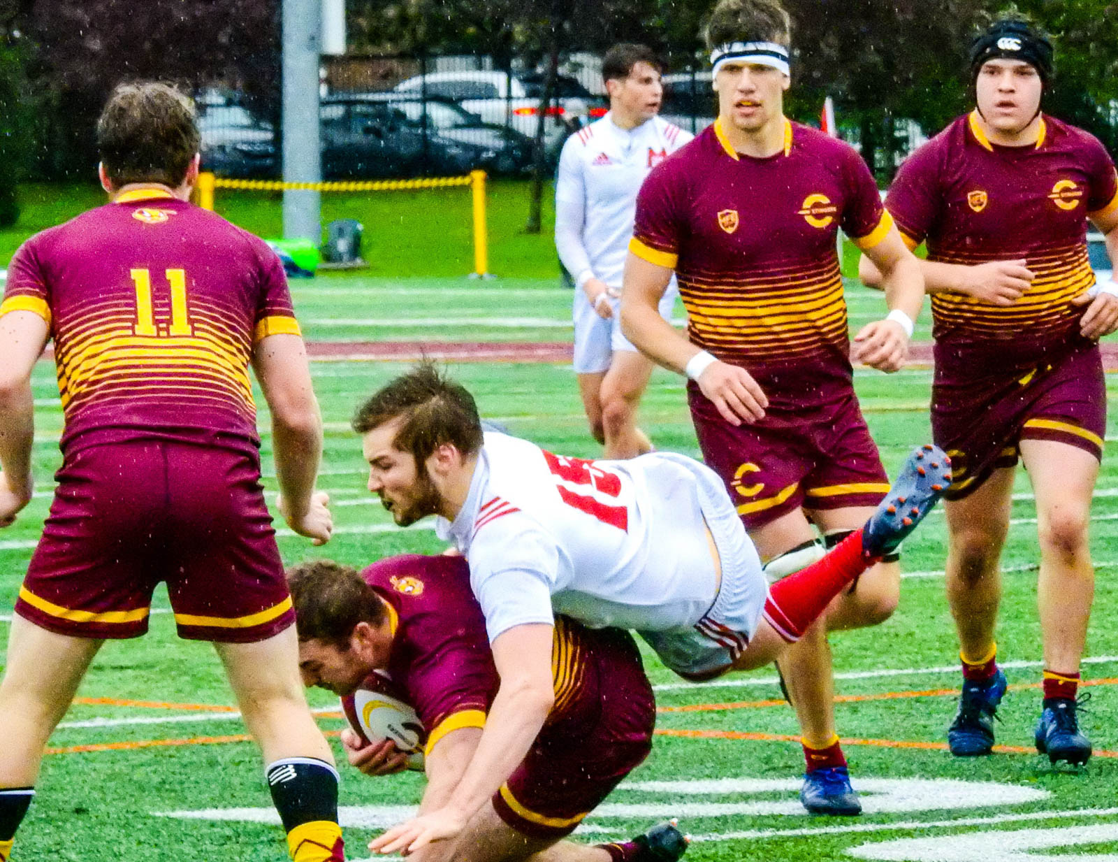Owen CUMMING - Victor DION - Ben LAURIN - Jean-Christophe VINETTE -  Université Concordia - Université McGill - Rugby -  (#ConcordiaVsMcGill2021) Photo by:  | Siuxy Sports 2021-10-02