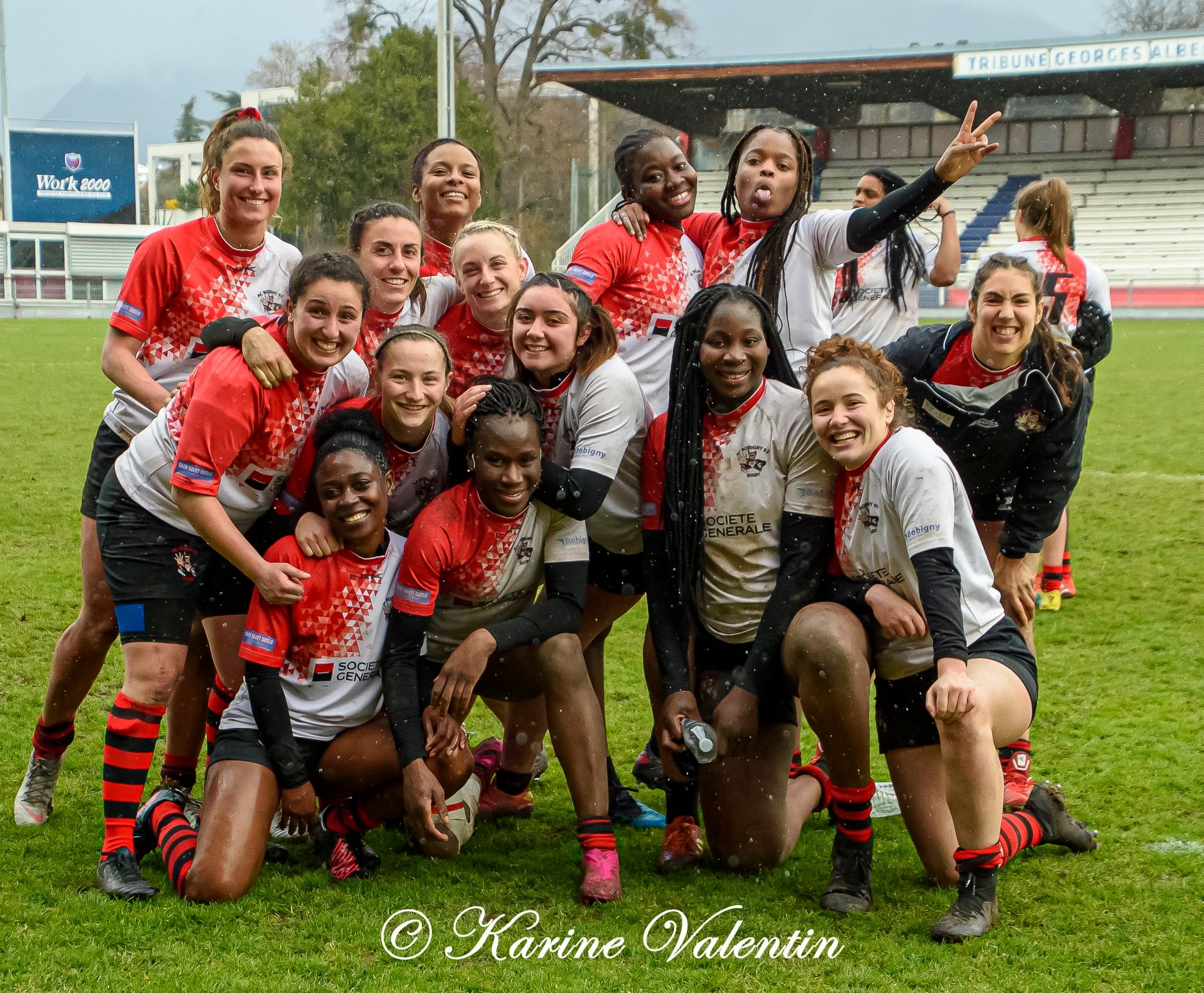 Katia AMBONGUILAT - Grace BOKOMO - Juliette FREGIER - Maureen HIERSO - Amenis KHALDI LEGRIEL - Salma KLEIN - Hada TRAORE - Taonie ZOBEL -  AC Bobigny 93 Rugby -  - Rugby -  (#GrenobleVsBobigny2021Mar) Photo by: Karine Valentin | Siuxy Sports 2021-03-15