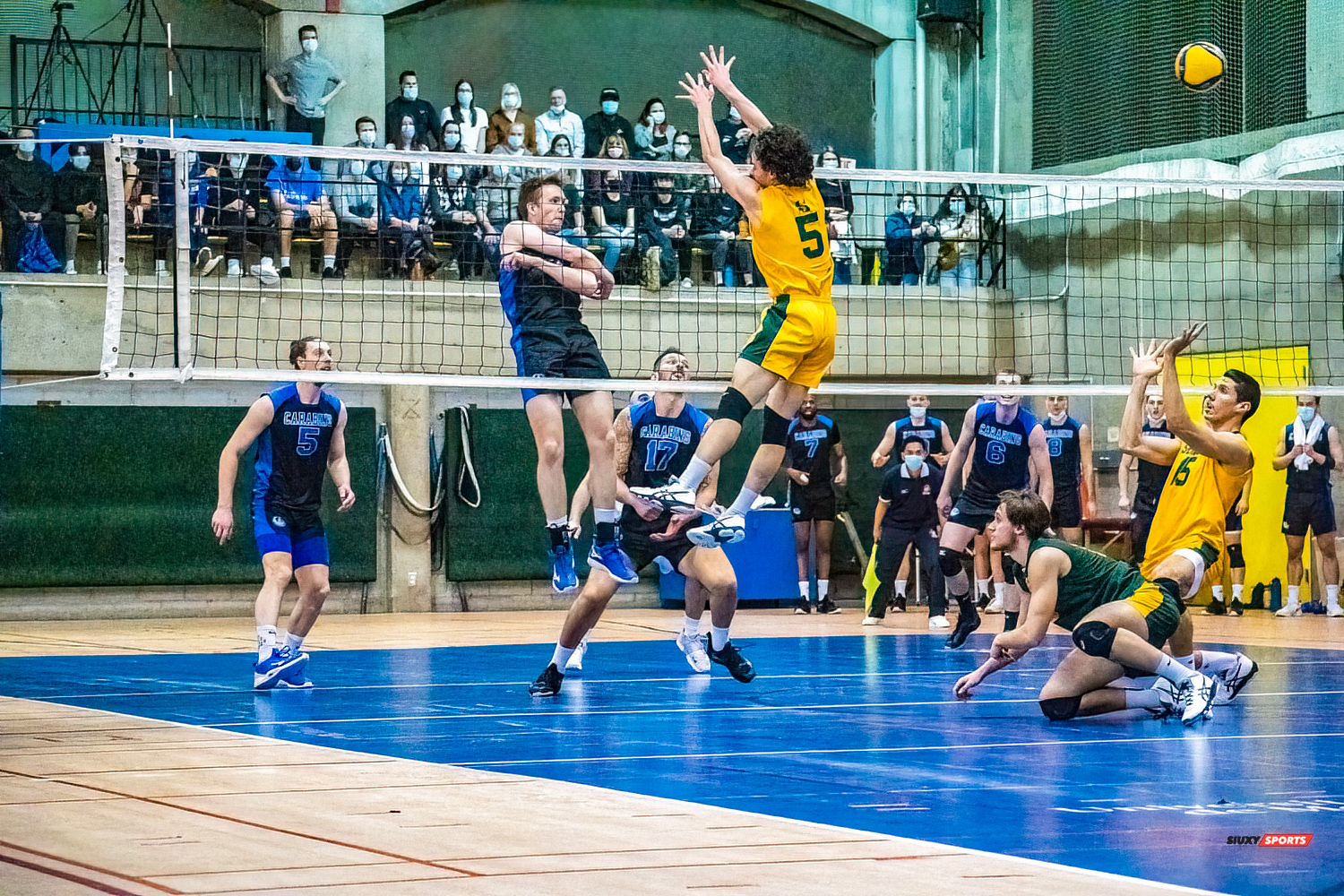 Simon BILODEAU - Zachary HOLLANDS - Guillaume RIVEST - Raphaël VIENS -  Université de Montréal - Université de Sherbrooke - Volleyball - Université de Sherbrooke (3) vs Université de Montréal (1) - Final 1 2022 (#VertOrVsCarabinsFinal1M) Photo by:  | Siuxy Sports 2022-03-19