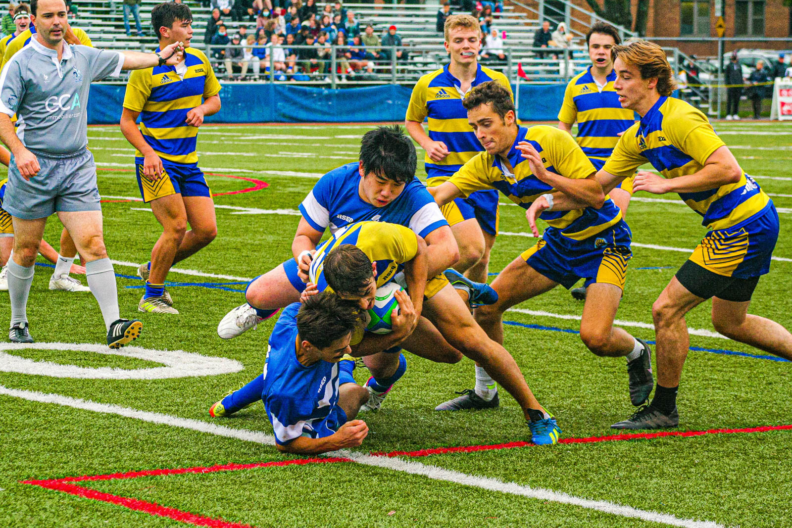 Finn ARMSTRONG - Danny O'SHEA - Tyson STOCK -  College John Abbott - College Dawson - Rugby -  (#AbbottVsDawsonM2021) Photo by:  | Siuxy Sports 2021-10-03