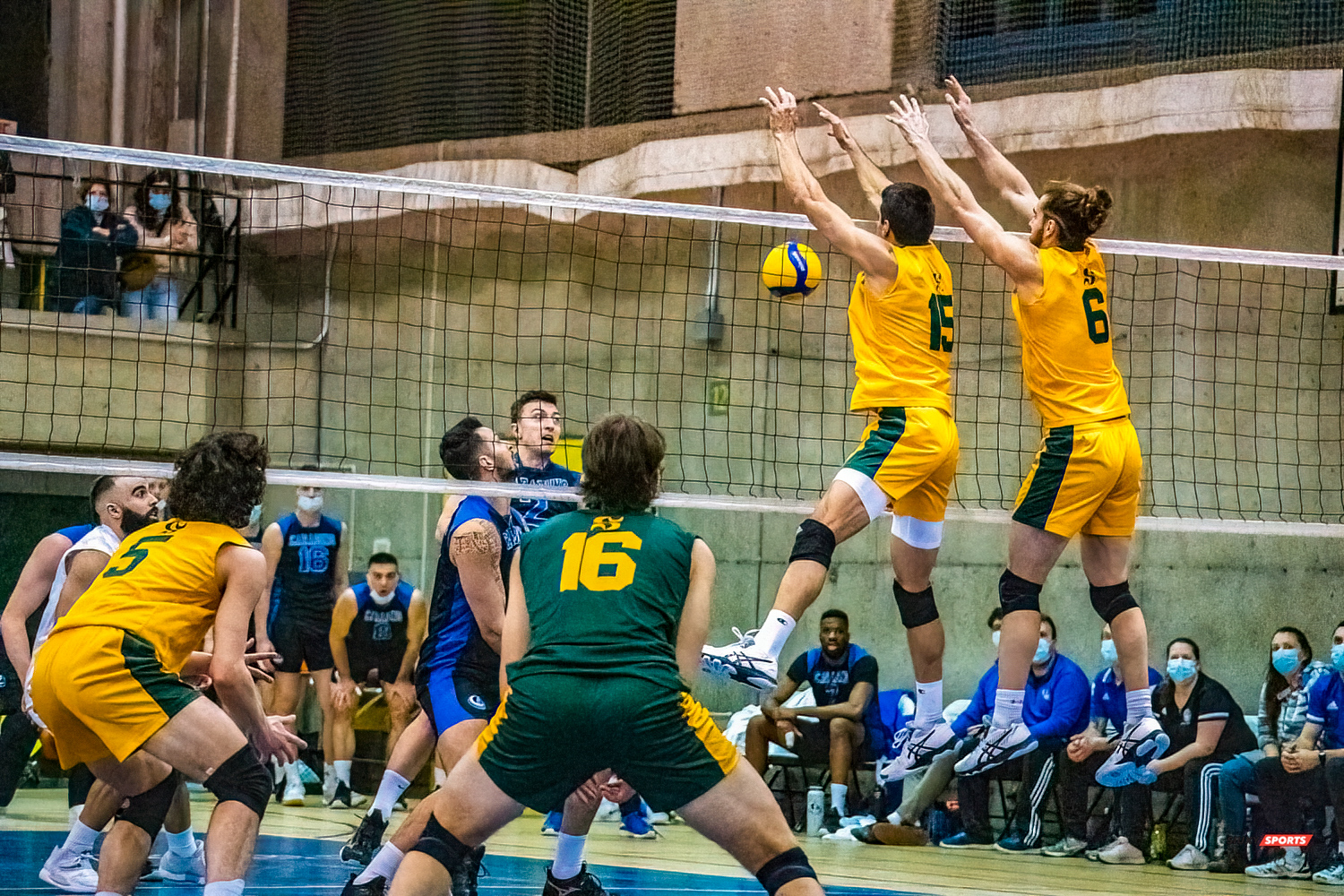Yoan DAVID - Zachary HOLLANDS - Guillaume RIVEST - Raphaël VIENS -  Université de Montréal - Université de Sherbrooke - Volleyball - Université de Sherbrooke (3) vs Université de Montréal (1) - Final 1 2022 (#VertOrVsCarabinsFinal1M) Photo by:  | Siuxy Sports 2022-03-19