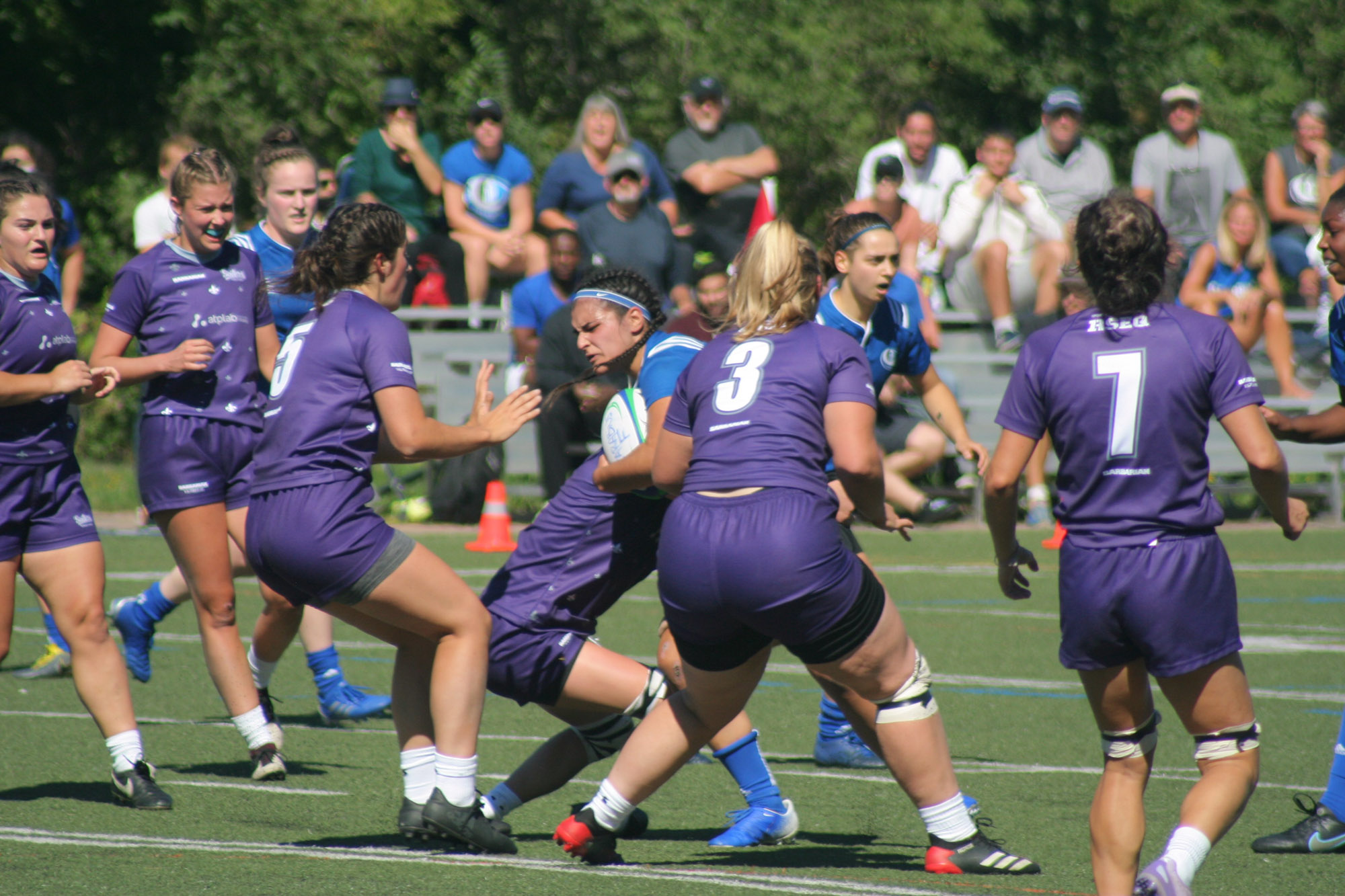 Camille BANNAY - Valérie LANGEVIN - Melody LEGGETT - Gracia MAMPUYA - Michelle ST LAURENT -  Université de Montréal - Bishop's University - Rugby -  (#UdeMvsBishopW2021) Photo by:  | Siuxy Sports 2021-09-19