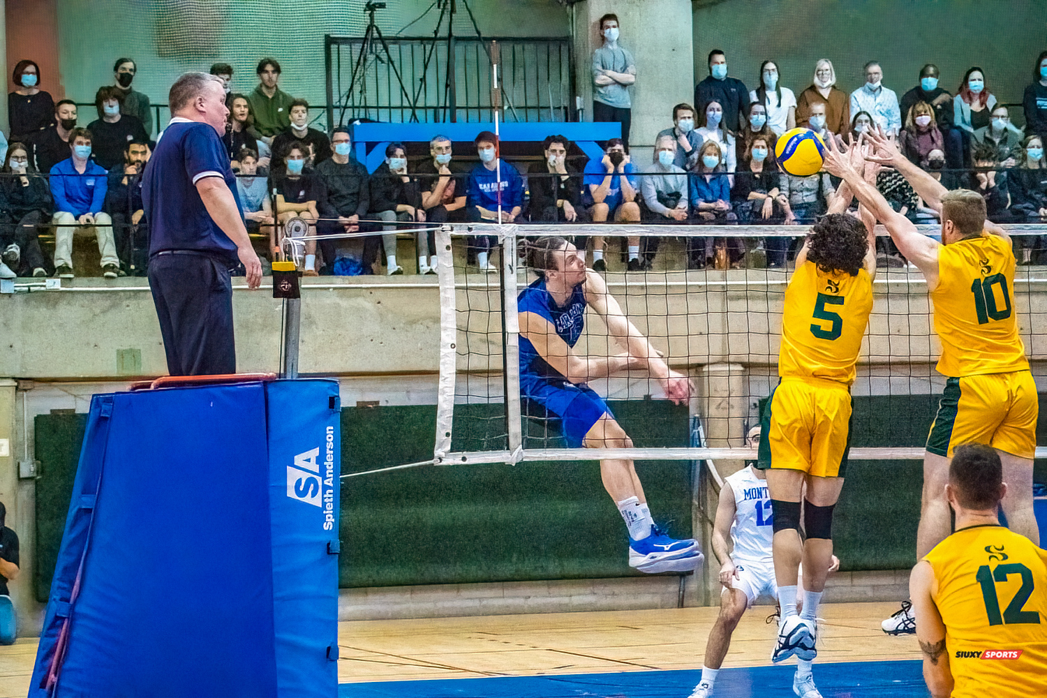 Guillaume BISSON - Zachary HOLLANDS - Julien VANIER -  Université de Montréal - Université de Sherbrooke - Volleyball - Université de Sherbrooke (3) vs Université de Montréal (1) - Final 1 2022 (#VertOrVsCarabinsFinal1M) Photo by:  | Siuxy Sports 2022-03-19